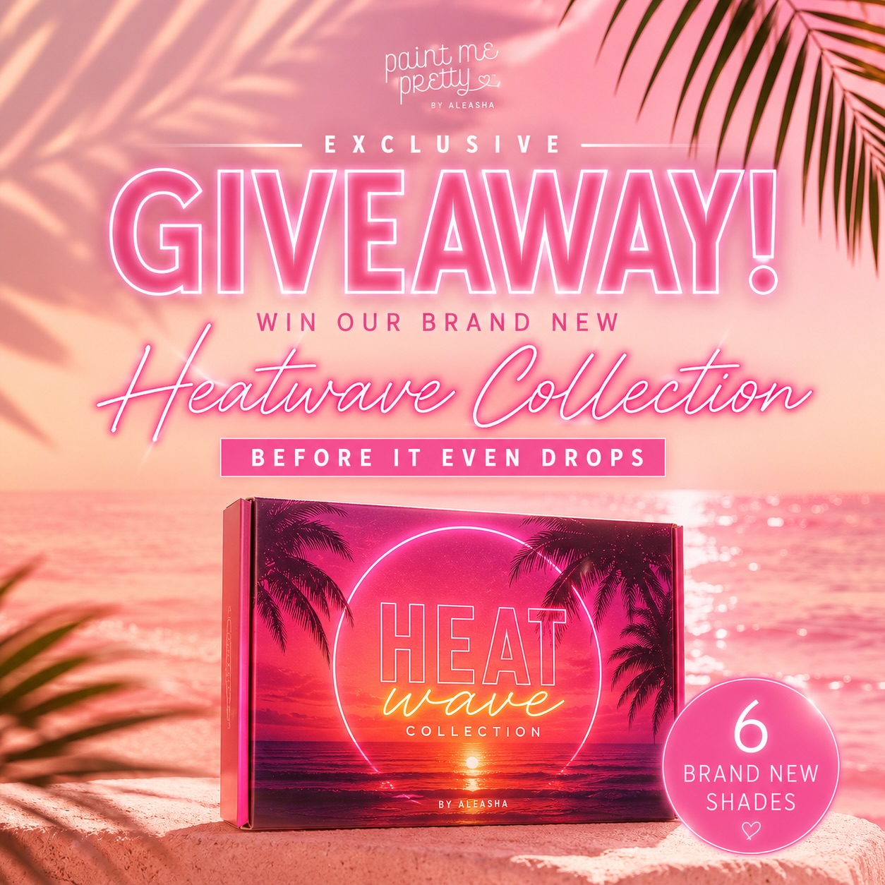 GIVEAWAY ALERT 🚨
We’re giving ONE lucky nail tech the chance to win our BRAND NEW Heatwave Collection BEFORE it even launches 😭🔥
6 unreleased summer shades.
Bold. Bright. Unforgettable.
Feel the heat ☀️🌴
This collection has NOT dropped yet… and trust us when we say the nail industry is NOT ready 👀
Want to win?
✨ FOLLOW @paintmeprettybyaleasha
✨ LIKE this post 💖
✨ TAG your nail besties 💅
✨ SHARE this post to your story & tag us 🫶🏻
BONUS ENTRY 👀
Share this giveaway on TikTok + follow us and we’ll repost our favourites on our page 🔥 we will be watching…
The more hype we see… the more giveaways we might do 👀
We will announce the lucky winner sat 30th the day before our launch 🙊 🚀 here on our own story & tag please don’t accept any fake pages.
Let’s get Heatwave ready 😮💨 🌊☀️🔥
#heatwavecollection #nailgiveaway #summernails #paintmepretty #nails