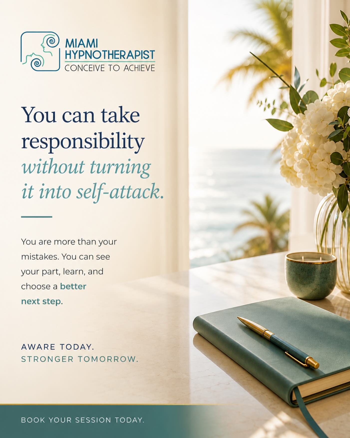 Taking responsibility for your life does not mean attacking yourself for every mistake.
There is a difference between:
“I am terrible.”
…and:
“I can see my part, learn from this, and choose a better next step.”
Real growth begins when self-awareness is paired with self-compassion.
Hypnotherapy can help you become more aware of subconscious emotional patterns, quiet harsh inner criticism, and create healthier ways of responding to stress, mistakes, and pressure.
Awareness today.
Stronger tomorrow.
🌀 Miami Hypnotherapist
Conceive to Achieve
DM me to learn more about hypnotherapy sessions in Miami or online.
#MiamiHypnotherapist #SelfGrowth #MindsetShift #MentalWellness #EmotionalHealing