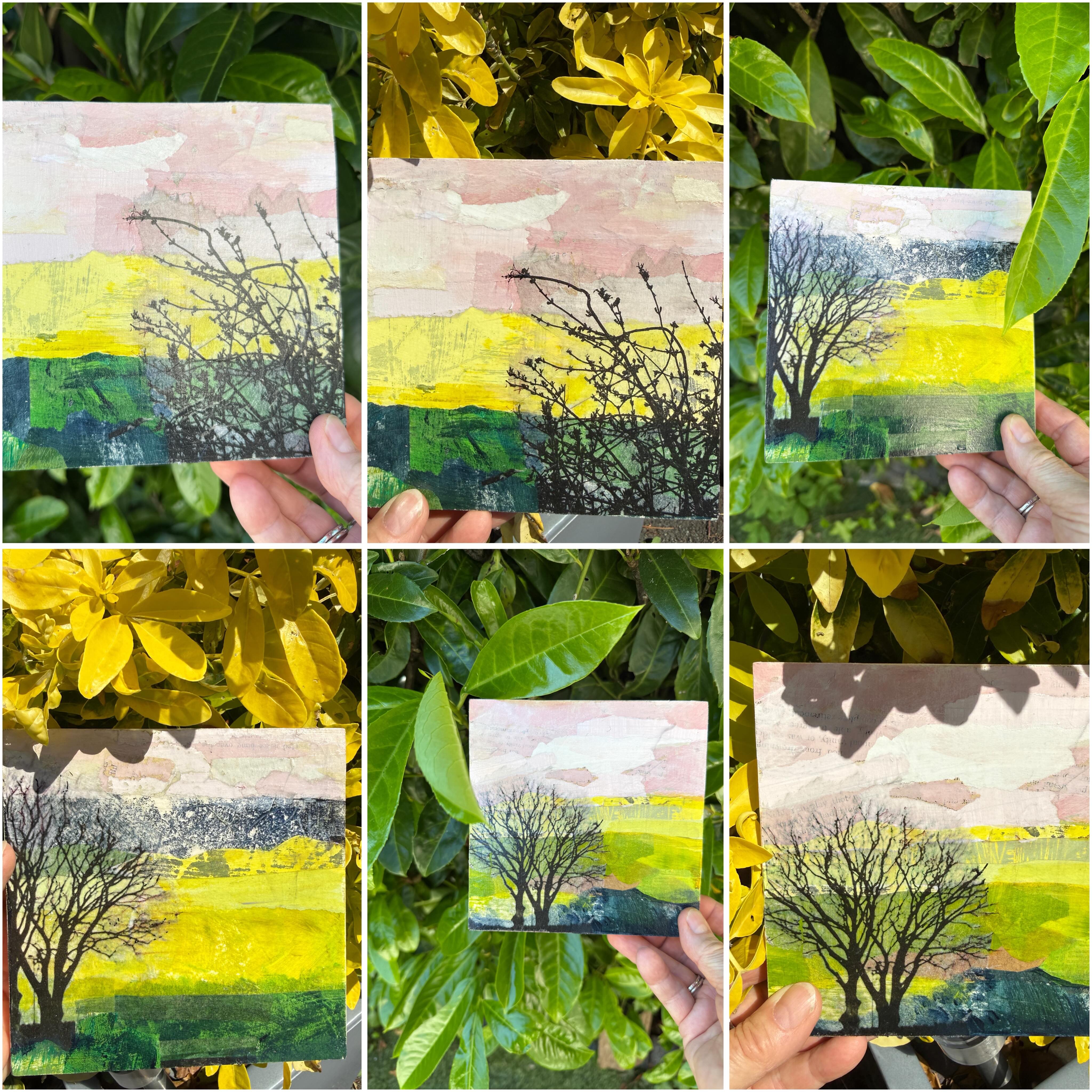 This happens every year!
As the days lengthen, the sunshine brightens and the laurel leaves turn that vivid lush green — alongside the glowing rape fields — it somehow always finds its way into my work.
And then come the soft pink skies we’ve been lucky enough to have lately… what a beautiful combination eh??
These three little panels are the beginning of a new landscape series I’m preparing for @northantsrutlandos.
This year I’ll be exhibiting again with @jackie.cheetham in her gorgeous studio alongside jeweller @tchamberlain.studio and although not until September our preparations are well underway.
I’ll definitely remind you nearer the time!
For now though, have a lovely late spring bank holiday here in the uk and soak up all the sunshine and vivid colour.
Our September festival may seem a long way off yet… but we’ve got a lot to make! However hopefully we’ll enjoy a glorious summer first!
If you’d like the dates and details nearer the time, sign up to my newsletter or send me a DM — it would be lovely to keep in touch!