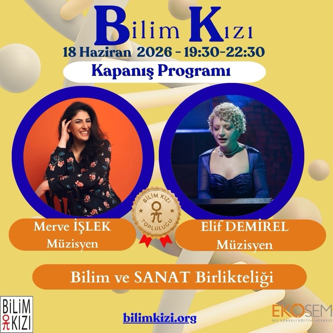#bilimkızı olarak her dönem açılış ve kapanış toplantılarımızda #BİLİM ve #SANAT BİRLİKTELİĞİ yapıyor.
2025-2026 dönemimizde de 18 Haziran Kapanış TOPLANTIMIZI çok önemsiyoruz.
2025-2026 dönemi Kızlarımızın #BilimKızı DENEYİM ve KAZANIMLARINI dinlemek SERTİFİKALARI nı vermek, yine aynı dönem MENTOR hocalarımızın sertifikalarını takdim etmek ve bu arada 2 harika sanatçımızdan 2 harika şarkı dinlemek istiyoruz. Hepinizi birlikte alkışlamaya ve Bilim-Sanat kardeşliğine tanıklık etmeye davet ediyorum.
Sanatçilarimızdan @ELİFDEMİREL ’in şarkılarına https://open.spotify.com/track/2CFXut1jfHghEcQ8YxPY86?si=G3vQQZRnQ6mb4ugXn41UXw bağlantısından, @MERVEİŞLEK ’in şarkılarına ise https://open.spotify.com/playlist/299pOgJPZOHuJIoCKhkVEs?si=oRKZjgHfS6GLgJhxdcea6w&pi=ivnHtqD5SEqHc bağlantısından erişebilirsiniz.
Bayram tatilinde yeni sanatçıları keyifle dinlersiniz diye öncesinde yayınlıyorum 🥰
Siz de bu iki değerli sanatçımızı dinlemek için web sayfamız bilimkizi.org daki AFİŞİN yanından KAYIT olunuz.