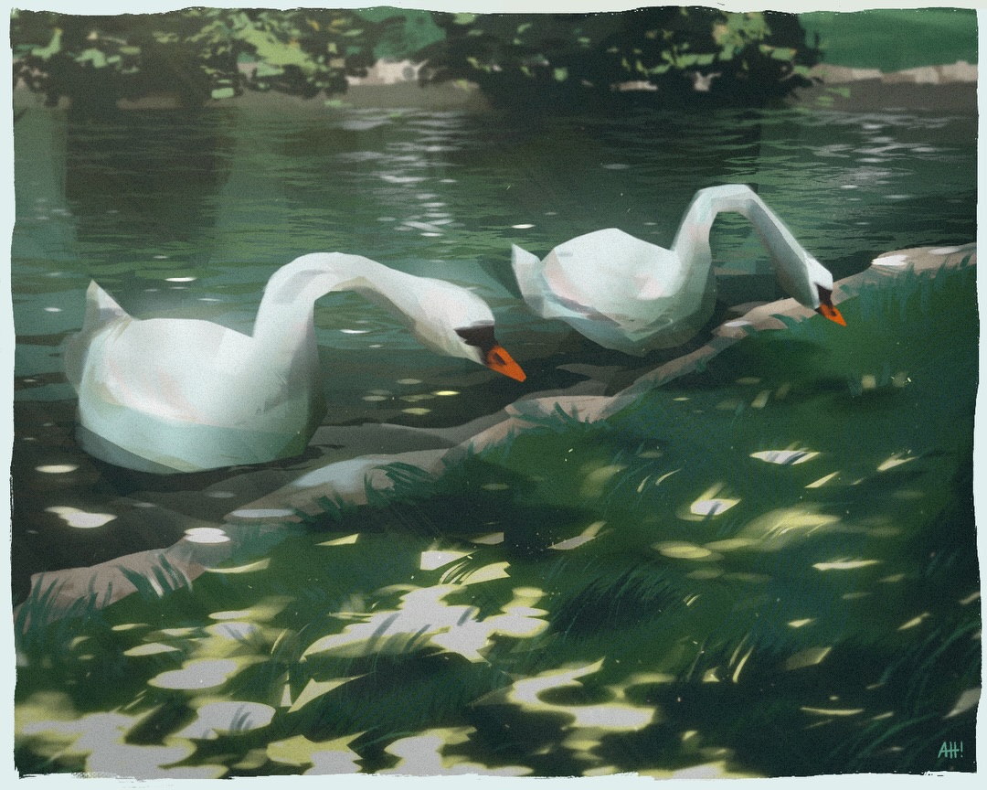 Digital painting study // 002 🪿
A study based off of a film photo I took in Munich with @24framesofhavey! The left one tried to eat my purse but still got a pretty memory out of it 😂🖤
#digitalpainting #conceptart #visualdevelopment
