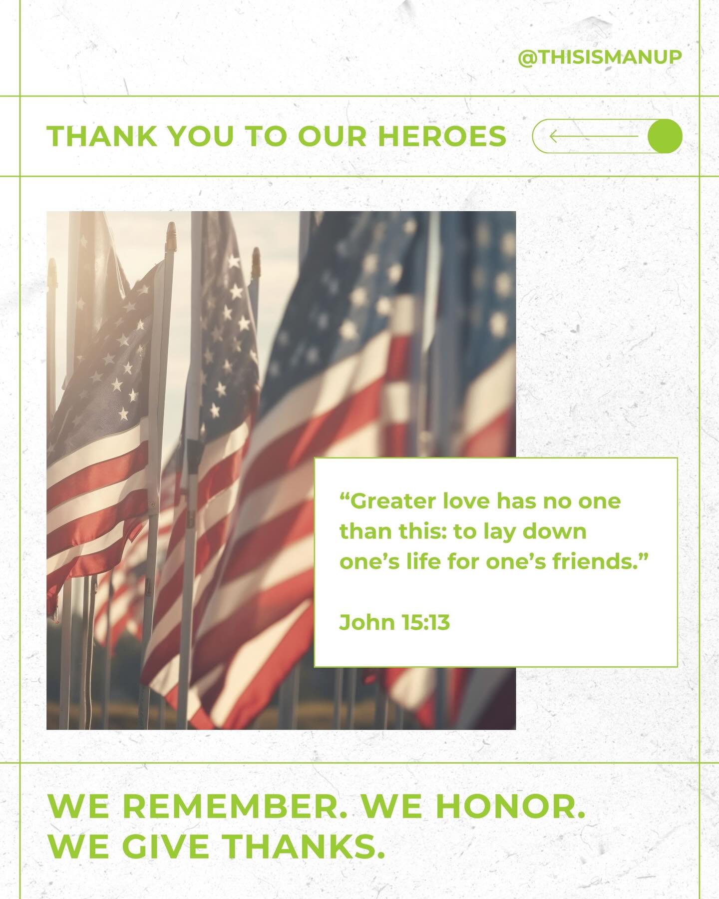 Today, we honor the men and women who gave their lives in service to our country.
Their courage, sacrifice, and willingness to lay down their lives for others will never be forgotten.
As we gather with family and friends this Memorial Day, we pause to remember those who paid the ultimate price for the freedoms we so often take for granted.
“Greater love has no one than this: to lay down one’s life for one’s friends.” — John 15:13
We remember. We honor. We give thanks. 🇺🇸