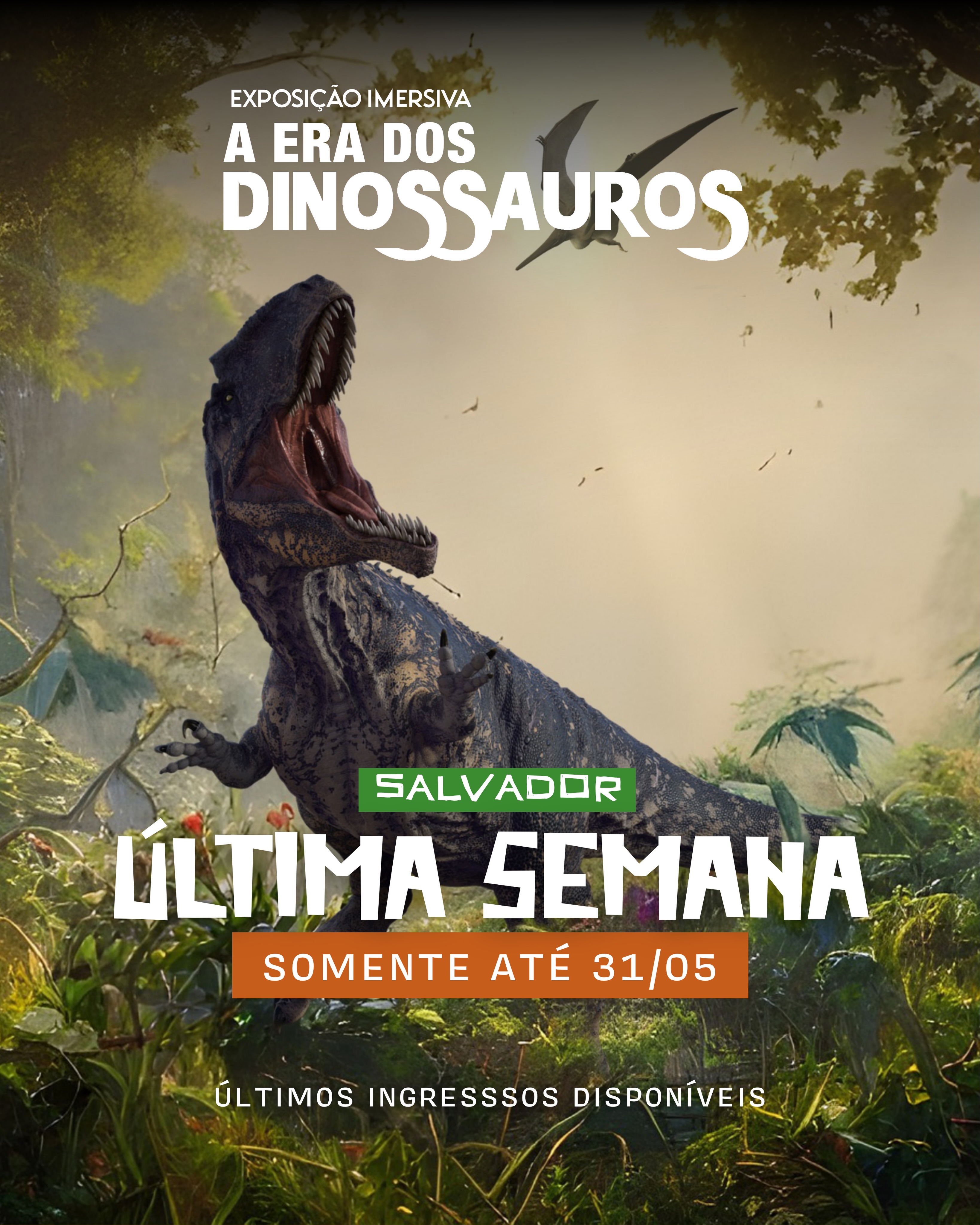 Atenção, Salvador! Nossa temporada está chegando ao fim 🥲
Não perca tempo e garanta logo o seu ingresso para os últimos dias dessa aventura fascinante 🦕🌎
No @shoppingbarra 📍
Ingressos limitados 🎟️