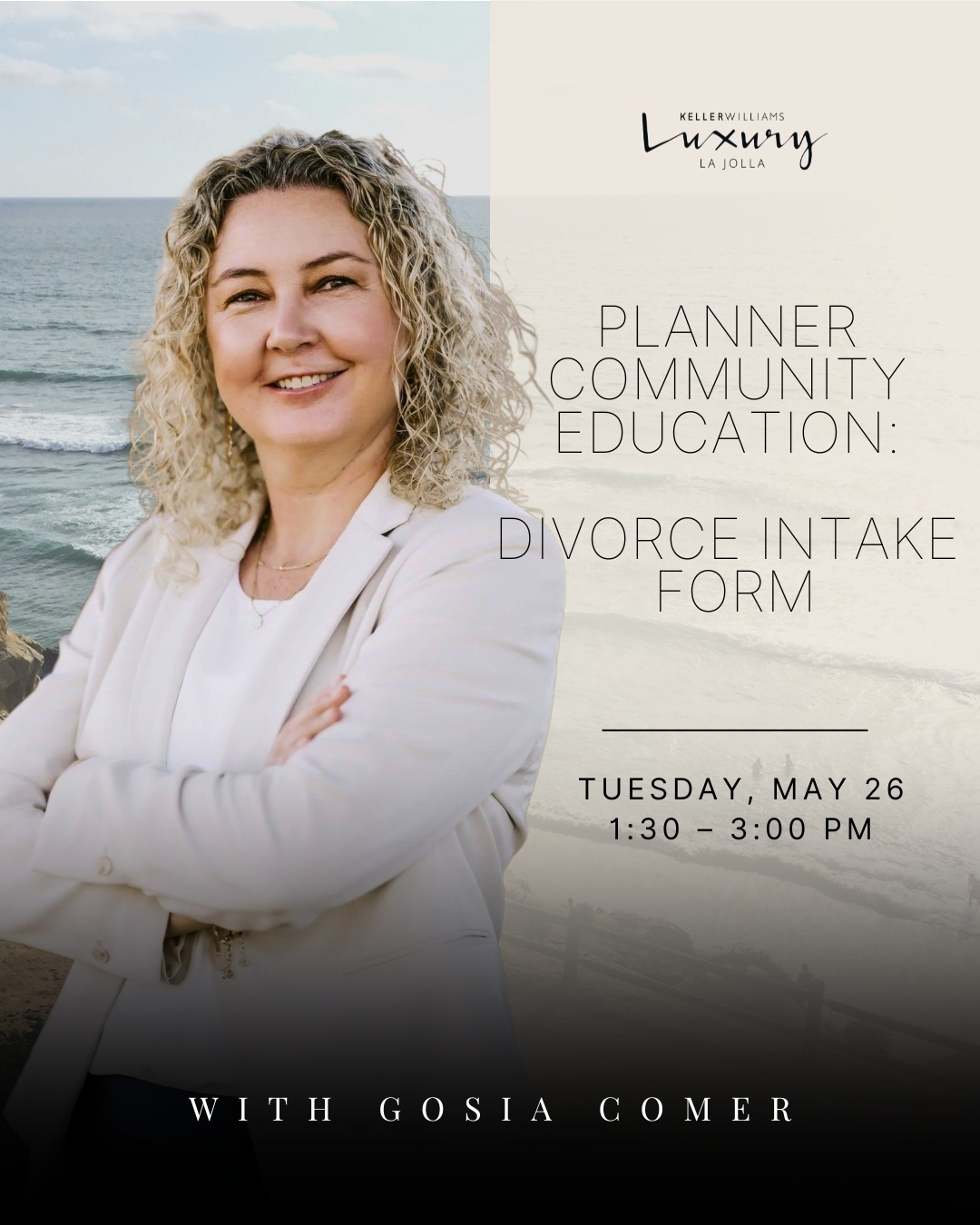 Today, Planner Community Education welcomes Gosia Comer, ALC Member and KW Real Estate Planner Educator, to lead a hands-on training on one of the most consequential moments in this work: Divorce Real Estate - The Intake Process.
Come prepared to participate.
📅 Today • 1:30 – 3:00 PM
Gosia Comer | ALC Member & KW Real Estate Planner Educator
#KWLuxuryLaJolla #RealEstatePlanner #DivorceRealEstate #AgentDevelopment