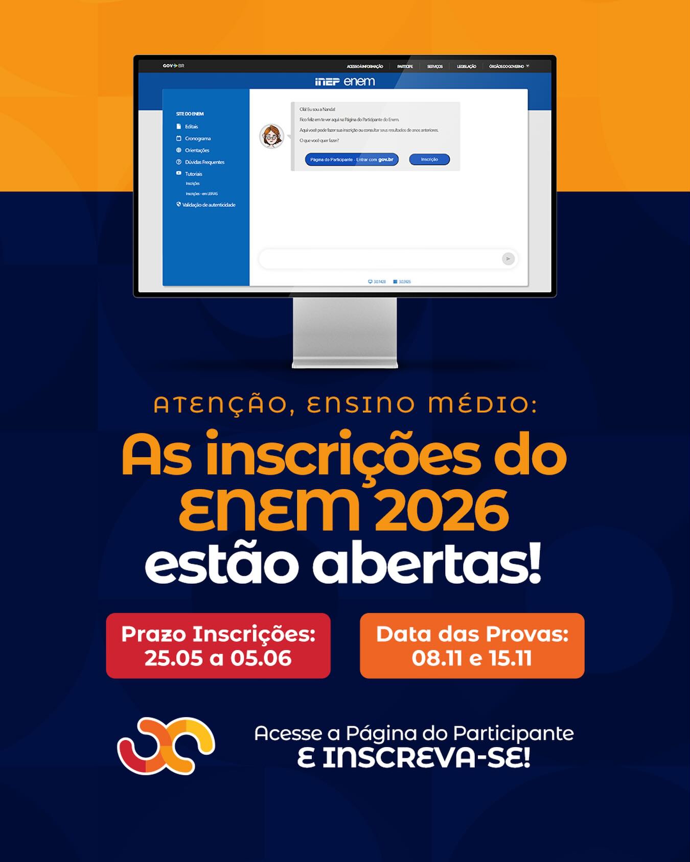 As inscrições do ENEM 2026 já iniciaram!😱
E você tem até o dia 5 de junho para garantir sua participação!👈
Não deixe esse prazo passar, ele é o primeiro passo para a sua aprovação.🌟
Acesse agora o site do INEP e se inscreva. 🧡
#alicecoutinho #enem2026 #centrodeensino #campinagrande