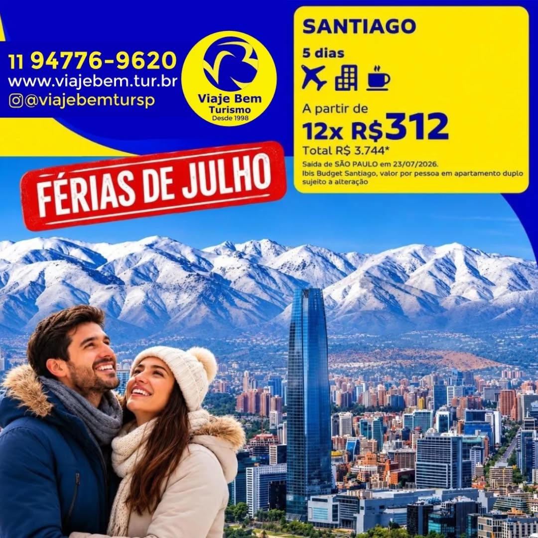 Do charme de Santiago as montanhas nevadas do Chile. Garanta suas férias de julho com a Viaje Bem e viva o inverno no seu melhor estilo.