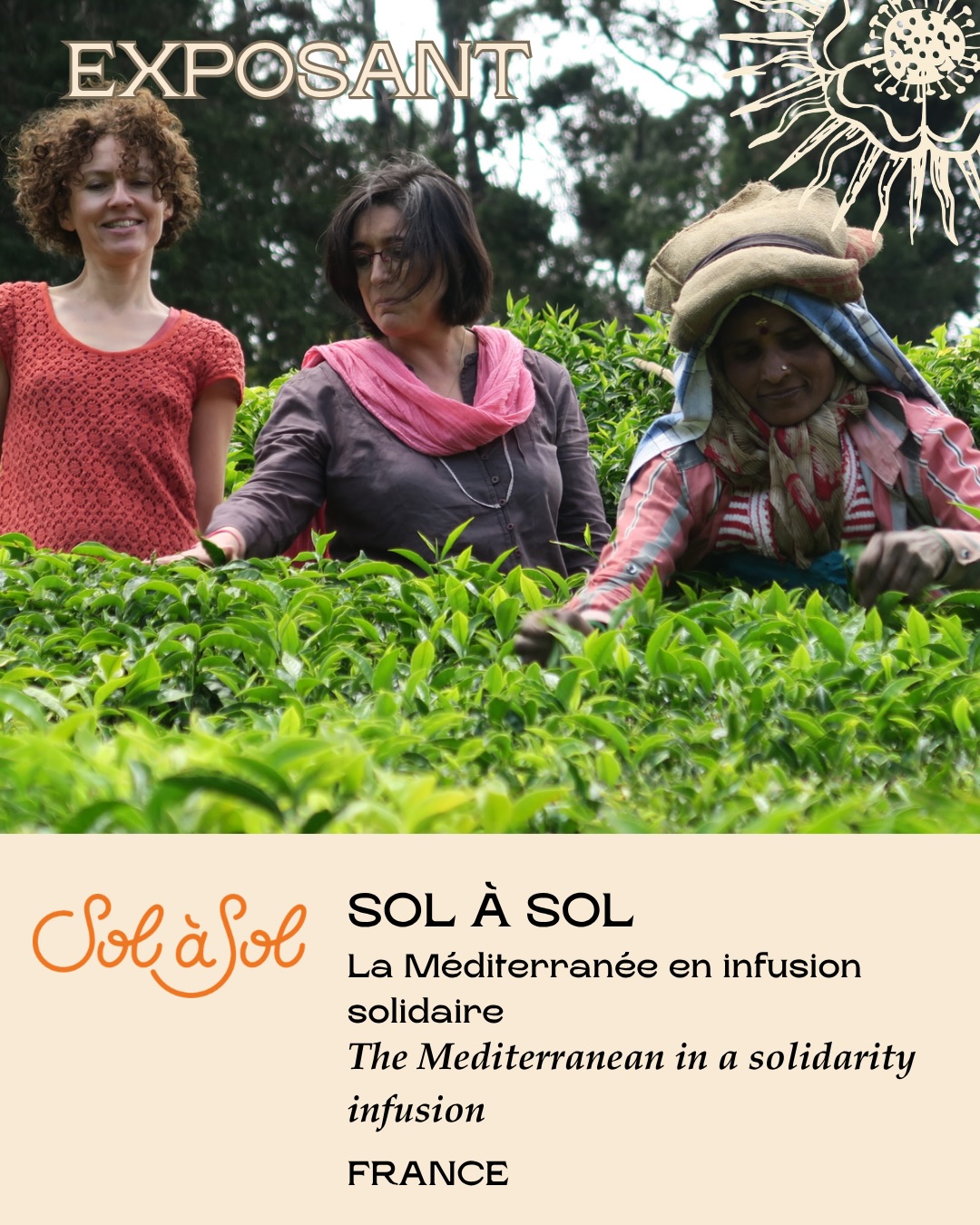 🇫🇷✨ NOUVEL EXPOSANT – SOL A SOL ✨
📍Marseille, Provence, France
La Méditerranée en infusion solidaire.
Depuis 2006, SOL A SOL choisit et compose à Marseille des matés, thés et infusions biologiques d’exception, inspirés par le voyage, la nature et les rencontres humaines.
🍃 Chaque plante est rigoureusement sélectionnée aux quatre coins du monde. À Marseille, les créations sont composées et conditionnées avec exigence, savoir-faire et une attention particulière portée à la qualité des matières premières.
🌱 Derrière SOL A SOL, Beatriz Paixao et Nadine Perreaut cultivent une vision engagée du thé et des infusions : authentique, biologique, solidaire et profondément tournée vers le partage. Matés, thés bio, infusions méditerranéennes et créations à base d’écorces de cacao composent un univers chaleureux, vivant et responsable.
À découvrir le dimanche 14 juin à la Maison Internationale.
🇬🇧✨ NEW EXHIBITOR – SOL A SOL ✨
📍Marseille, Provence, France
The Mediterranean in a solidarity infusion.
Since 2006, SOL A SOL has been selecting and blending exceptional organic matés, teas, and infusions in Marseille, inspired by travel, nature, and human encounters.
🍃 Each plant is carefully chosen from around the world. In Marseille, the creations are blended and packed with precision, know-how, and deep attention to the quality of the raw ingredients.
🌱 Behind SOL A SOL, Beatriz Paixao and Nadine Perreaut cultivate a committed vision of tea and infusions: authentic, organic, solidarity-based, and deeply rooted in sharing. Matés, organic teas, Mediterranean infusions, and creations made with cacao husks form a warm, vibrant, and responsible universe.
To discover on Sunday, June 14 at the Maison Internationale.
🍃 Paris Tea Festival ✨
🗓 14 juin 2026 10h-19h
🏛 Maison Internationale : La Grande Rencontre (65 exposants, 25 conférences, tables rondes et les plus grands noms du thé à Paris)
🎟 Billetterie disponible
#ptfouiouioui🔥 #ParisTeaFestival #SolASol
