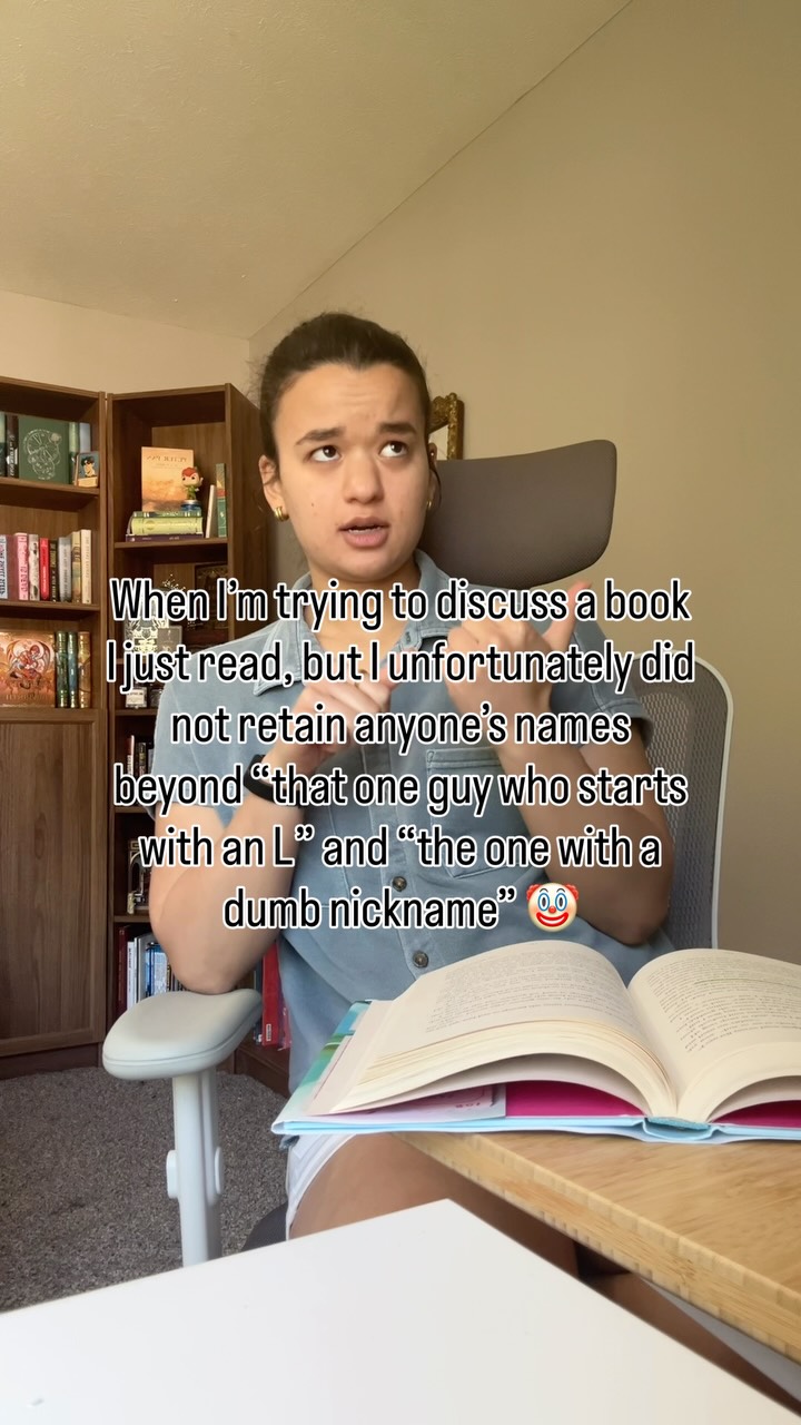 I’ll give an in depth analysis of his psyche, but no, I will not remember his name ✋🏽
This def proves difficult during book clubs. I can’t be the only one who feels this haha.
Hi, I’m Megan! I’m an agented author on sub with a YA fake dating romance. I love chatting books—including the behind the scenes of how they’re made. Nice to meet ya!
#bookstagram #amreading #booktok #bookhumor #booktoker readers, reading problems, funny reading