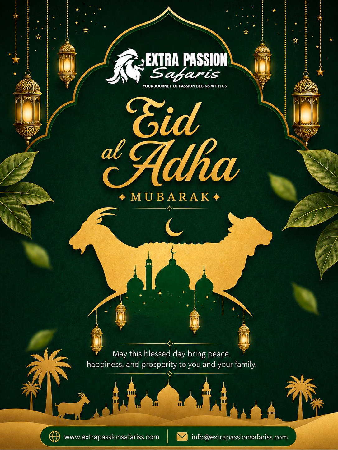 🌙✨ Eid Al Adha Mubarak from Extra Passion Safaris! ✨🌙
On this blessed occasion of Eid Al Adha, we wish you and your loved ones peace, happiness, good health, and countless blessings. May this special day bring joy to your hearts and unforgettable moments with family and friends. 🤍
As we celebrate sacrifice, faith, and togetherness, may your journey ahead be filled with success and beautiful adventures.
Warm wishes from the Extra Passion Safaris family. 🦁🌍
📧 info@extrapassionsafariss.com
🌐 www.extrapassionsafariss.com
#EidAlAdha #EidMubarak #ExtraPassionSafaris #TanzaniaSafari #blessedeid