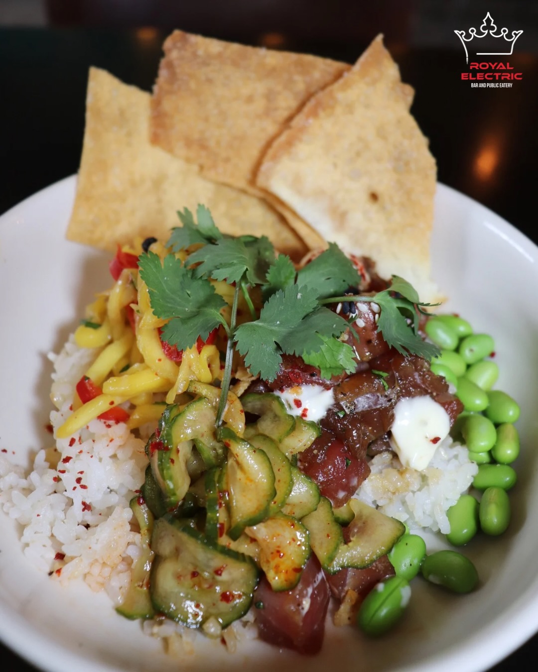 Fresh, light, and made for patio season ☀️
Our Tuna Poké Bowl - sushi rice topped with tuna, mango, cucumber, edamame, pickled chilies, crispy fried wontons, sesame seeds, nori, and wasabi aioli for the perfect balance of fresh and spicy.
The ultimate patio weather meal 🍣 $24 #royalelectric #downtownguelph #guelpheats