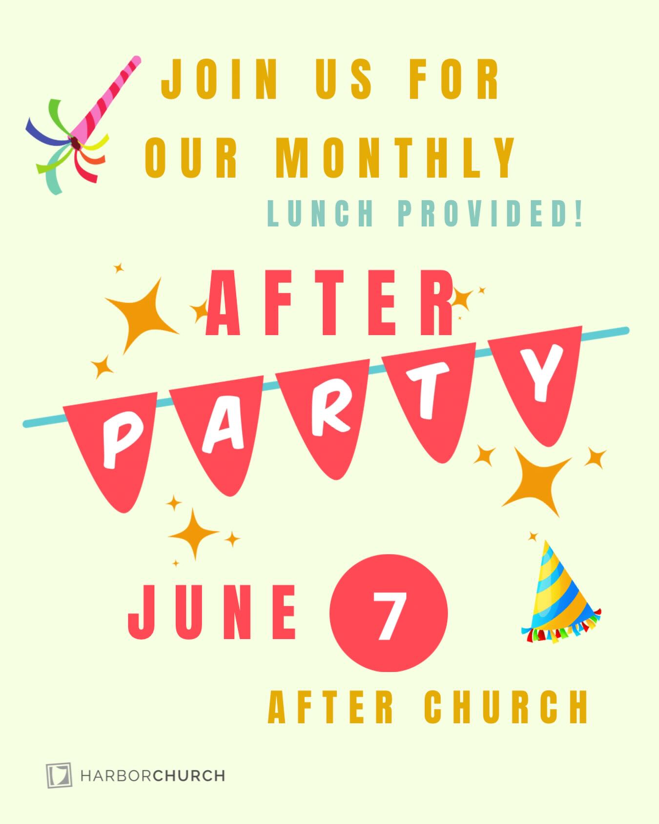 SUNDAY AFTER PARTY
JUNE 7 immediately following the service.
It’s summer and it’s time to party! Join the pastors and the rest of the congregation for great food and fellowship. This is a wonderful way to meet new people, and catch up with old friends. Plan to stay after the service, FOOD WILL BE PROVIDED so bring something to share only if you want to!