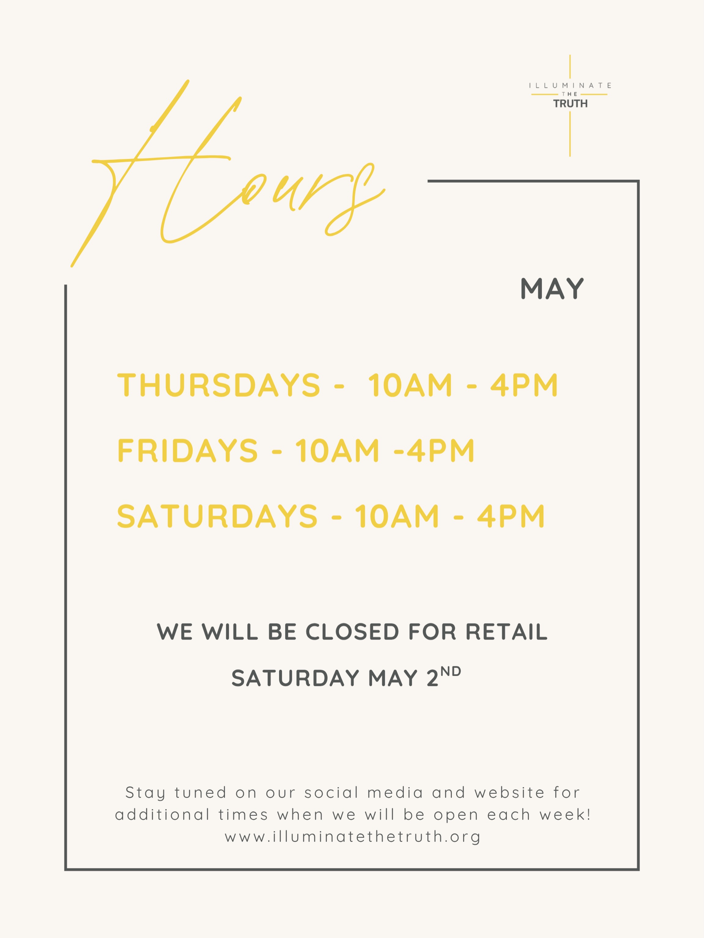 I cannot believe there Is only one more week left in May!! Stop in this Thursday Friday and Saturday!!