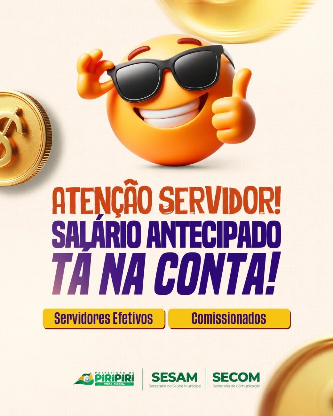 💰 Tá na conta!
A Prefeitura de Piripiri, por meio da Secretaria Municipal de Saúde, informa que o pagamento já está disponível.
Compromisso, valorização e respeito com os servidores que cuidam da saúde da nossa população. ✅