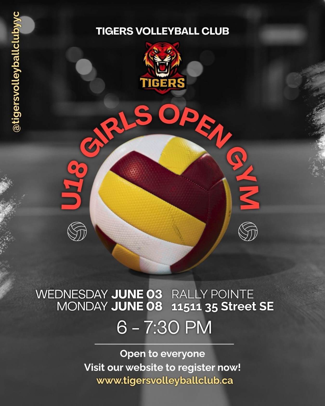 Tigers Volleyball Club U18 Girls Open Gym Registration is NOW OPEN for the 2026–2027 season!
Open to everyone looking to train, compete, and level up their game in a positive and competitive environment. Don’t miss your chance to join the Tigers family! 🐯🔥
Register today and get ready for an exciting season ahead!
#TeamTiger #YYCVolleyball #VolleyballCanada
#VolleyballAlberta
#TrainWithPurpose