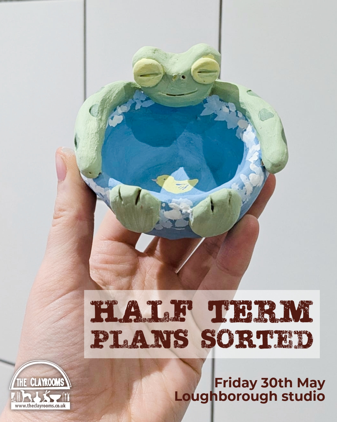 🐸✨ Kids Trinket Dish Workshop ✨🐸
Looking for a creative activity this half term?
Join us for a fun hands-on pottery workshop where kids aged 6–16 can sculpt and decorate their very own trinket dish to take home and treasure. 👐🎨
From frogs and flowers to funky monsters and colourful creatures, this workshop is all about imagination, creativity and getting stuck into clay!
✨ Guided 90-minute session at our Loughborough studio
🎨 Sculpt and decorate in one workshop
🧒 Ages 6–16
📅 Friday 30th May
⏰ 11am–12:30pm
💷 £20 per child
No experience needed - just creativity and a willingness to get a little messy 💛
Spaces are limited, so booking is recommended!
#KidsPottery #CreativeKids #PotteryWorkshop #HalfTermActivities #ClayWorkshop #FamilyActivities #PotteryClass #CreativeFun #ThingsToDoWithKids #TheClayrooms #KidsCrafts #HandmadeFun