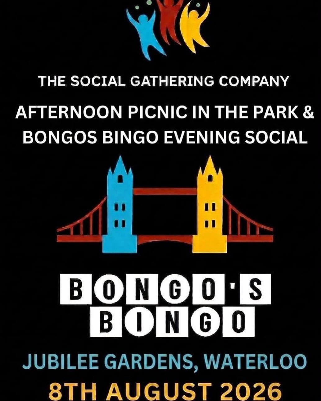 🎉 SUMMER SOCIAL: PARK PICNIC & BONGO’S BINGO! 🎉
📅 Saturday 8th August 2026
☀️ 1:00 PM – Picnic in the Park
📍 Jubilee Gardens, Waterloo
👉 Free to attend! Games, drinks, new friends and summer vibes.
⚡ 5:00 PM – Bongo’s Bingo Evening Social
📍 London Bridge (6pm Show)
👉 Chaos, tunes, dance-offs, and massive prizes.
🎟️ Park is free, but Bingo tickets sell out fast! Grab yours directly from their website:
👉 https://www.bongosbingo.co.uk/event-date/14290/bongos-bingo-london-bridge-080826/
Join the WhatsApp app group to keep in touch with the latest shenanigans
https://chat.whatsapp.com/LRsoJ1KrmrR86eH8Kg05Sd
Can’t wait to see you there.