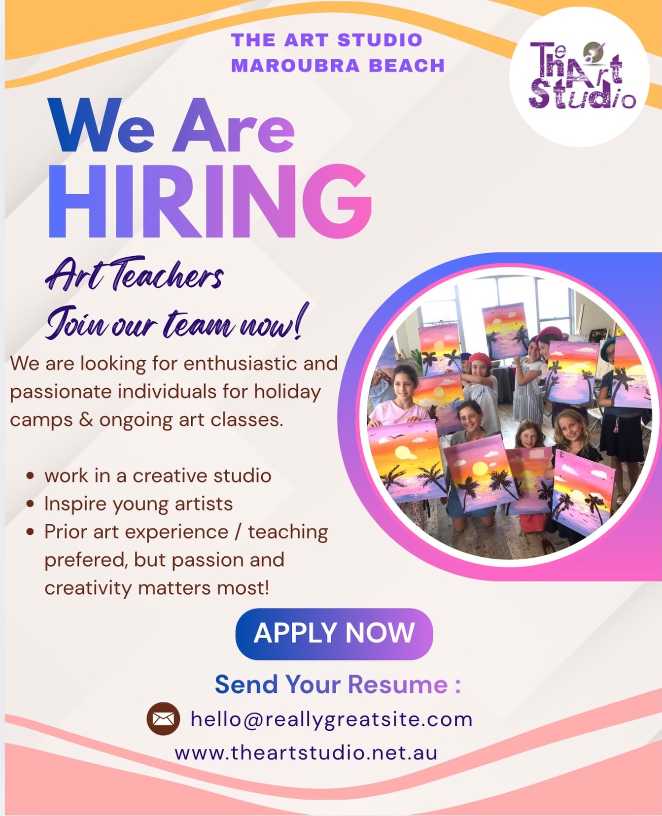 If you live in Maroubra beach area and looking to connect with your creative community get in touch with us ! Maroubra’s creative hub. Info@theartstudio.net.au