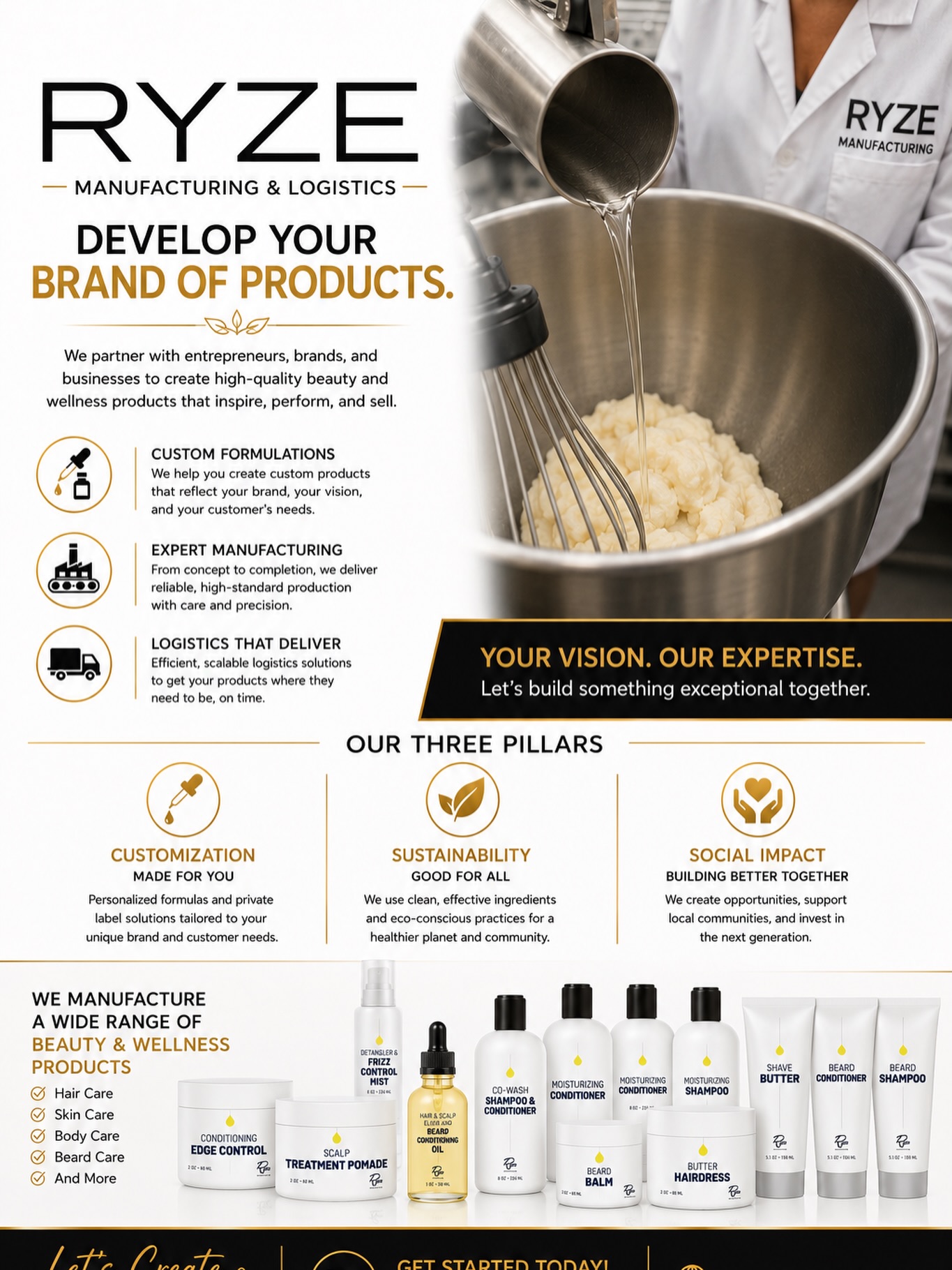 Your expertise built the clientele.
Now let your products build the legacy.
At RYZE Manufacturing & Logistics, we help beauty professionals, salons, barbers, estheticians, and entrepreneurs develop their own product lines through private label and custom formulation services.
From concept to creation, we help turn ideas into products that create additional revenue, strengthen client loyalty, and position you as the expert behind the brand.
✨ Haircare
✨ Skincare
✨ Private Label Products
✨ Custom Formulations
✨ Packaging Support
✨ Brand Development Guidance
We believe beauty professionals should not only provide services… they should own products too.
Build your brand.
Educate your clients.
Create new revenue streams.
Advance your community.
🌿 From farm to retail.
🏭 Manufactured with purpose.
💻 RYZE Manufacturing & Logistics
📞 314-485-2937
Ready to create your own line? Let’s build it together.
#RYZEManufacturing #PrivateLabelBeauty #BeautyEntrepreneur
