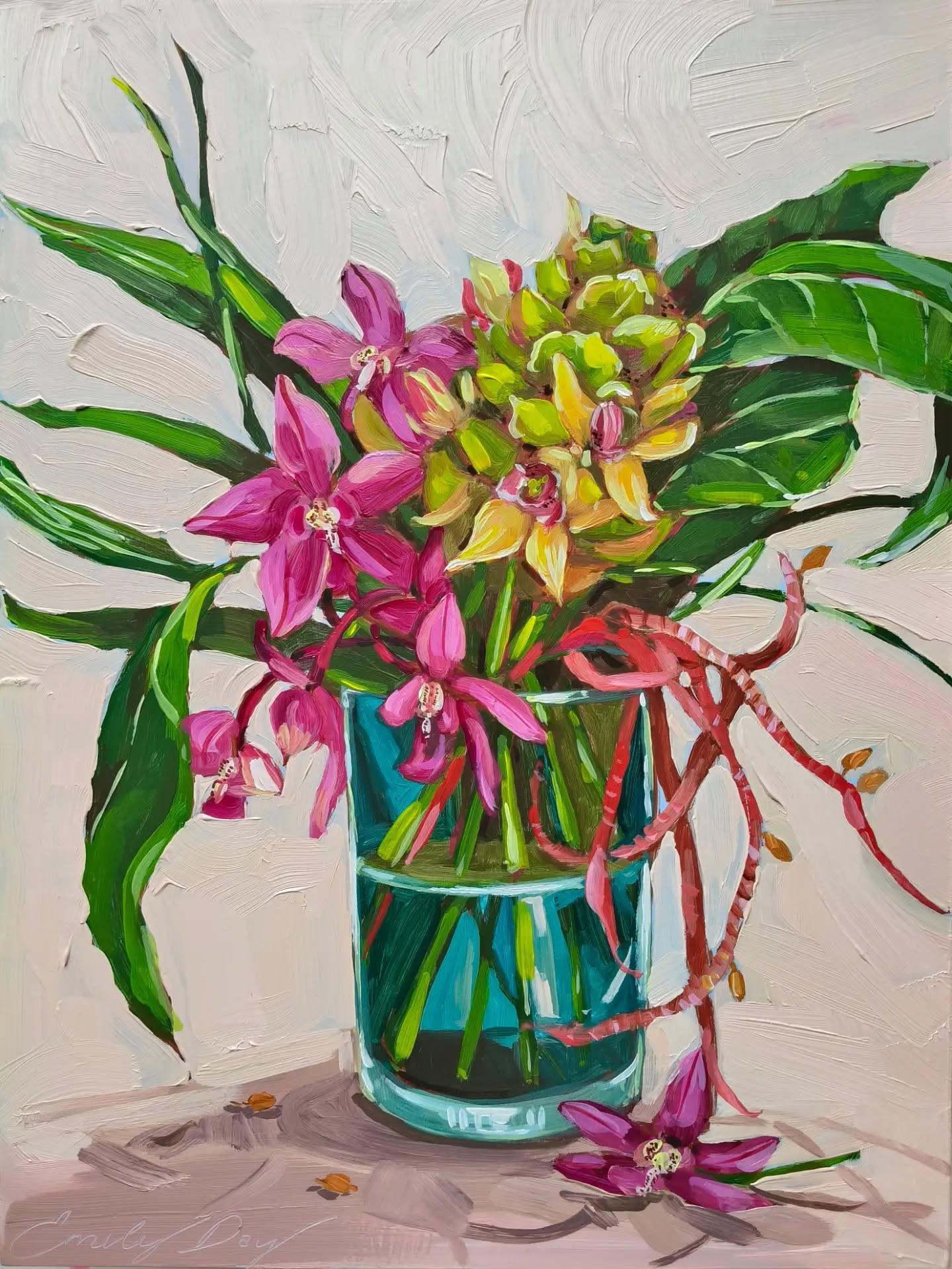 Sunday still life ✨ /available/
This week's painting is slightly strange and a bit brighter than my usual! We have had really grey and rainy days in Brisbane this week and so I wanted to bring a bit of colour into my work.
We did a little family trip to Mt Cootha gardens last weekend and so I took inspiration from the orchids, ginger and palm trees that we spotted.
Swipe across to see some progress photos of the painting unfolding & the photos of said plants.
'WONDERLAND'
30x40cm acrylic on 1.5cm timber board
$595 including delivery around Aus.
Certificate of Authenticity included. The painting will arrive unframed with a rear wire, ready to hang in your home.
Additional custom quotes for framing and/ or international postage can be enquired.
---
About the series: Sunday still life is my weekly Instagram release of original art, at 7.30pm AEST (Brisbane time) of things I've been working on in the studio that week. You can check out my website for any available works from past weeks.
Thank you for your support 💛