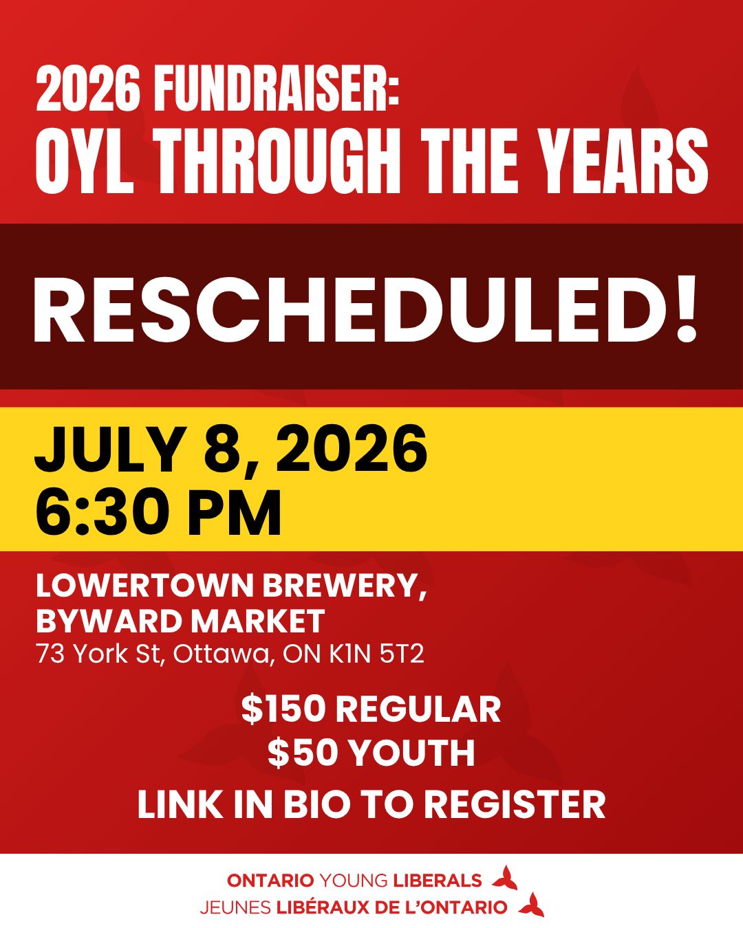 Please note: our fundraiser has been rescheduled to Wednesday, July 8, 2026 at 6:30 PM. We look forward to seeing you there!
//
Veuillez noter que notre activité de financement a été reportée au mercredi 8 juillet 2026 à 18 h 30. Nous avons hâte de vous y voir!