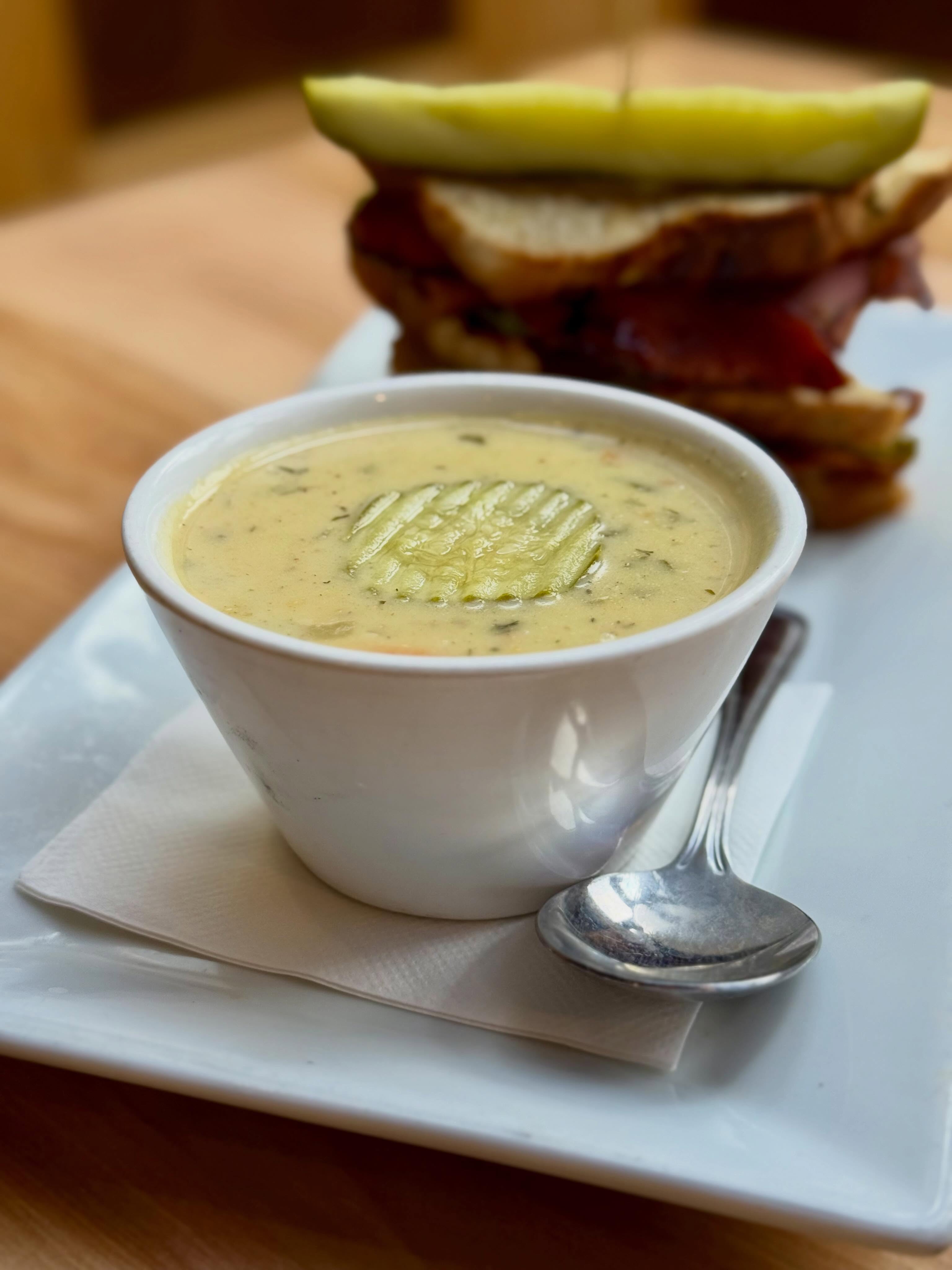 Chef’s Pickle Soup. The OG pickle focused item we brought to the table TEN years ago that made it clear there are a lot of people in this area who are VERY passionate about pickles!
-
If you know you know. But if you are hesitant, make sure to ask your sever for a sample. Everyone needs to experience this soup!
-
#iykyk #pickles #picklesoup #soup #battle
