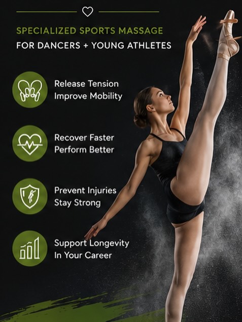 Strong bodies create confident performers. ✨
Whether you’re preparing for competition season, recovering from training, or simply trying to stay ahead of injuries, sports massage isn’t just about relaxation — it’s about performance, recovery, and longevity.
For dancers and young athletes, targeted bodywork can help:
✔ Improve mobility
✔ Reduce tension and soreness
✔ Support injury prevention
✔ Speed recovery
✔ Keep the body performing at its best
Because talent grows when the body has the support it needs. 💚
Unlock the body’s potential.
#SportsMassage #DanceRecovery #YoungAthletes #DanceLife #dancerhealthadvice
