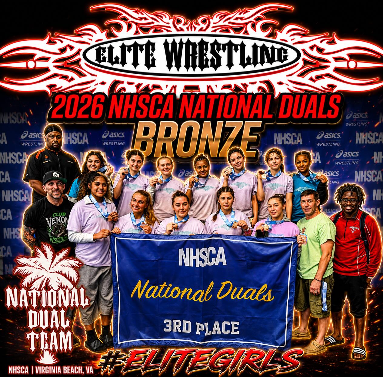 Congratulations #EliteGirls NHSCA National Duals Bronze Medallist. Thank you to all the girls, parents, coaches and friends that make this all possible. Special times been with this Senior class a long time. Happy to finish with 🥉🔥🔥🔥 special thanks to @gudewitz, I appreciate you! 👊🏼
