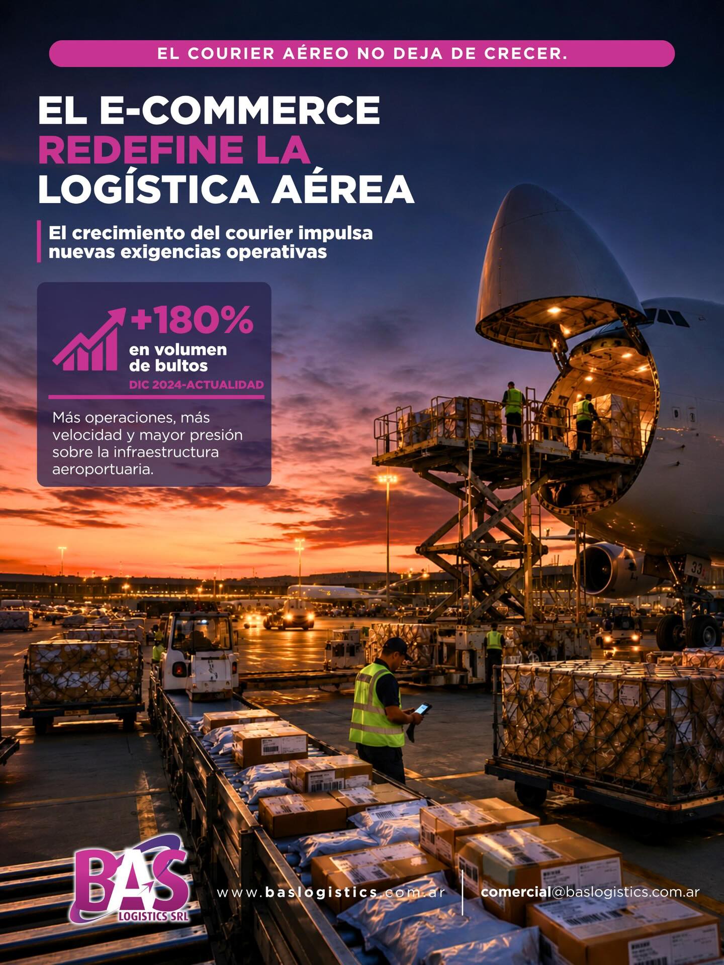 ✈️ El courier aéreo está transformando la logística internacional.
El crecimiento del e-commerce impulsó una expansión acelerada de las operaciones courier en Argentina.
📦 Medido en volumen de bultos, el crecimiento estimado ronda el 180%, de fines 2024 a la fecha generando nuevas exigencias sobre infraestructura, tiempos y procesos aeroportuarios.
El sistema Courier pasó de ser una modalidad marginal a convertirse en uno de los segmentos más dinámicos del comercio exterior.
En BAS Logistics acompañamos este crecimiento trabajando junto a operadores internacionales y soluciones logísticas adaptadas a nuevas demandas del mercado.
📩 Consultanos sobre nuestros servicios mayoristas y operaciones internacionales.
🌐 www.baslogistics.com.ar
📩 comercial@baslogistics.com.ar
#BASLogistics #Courier #CargaAérea #Ecommerce #ComercioExterior FreightForwarder
