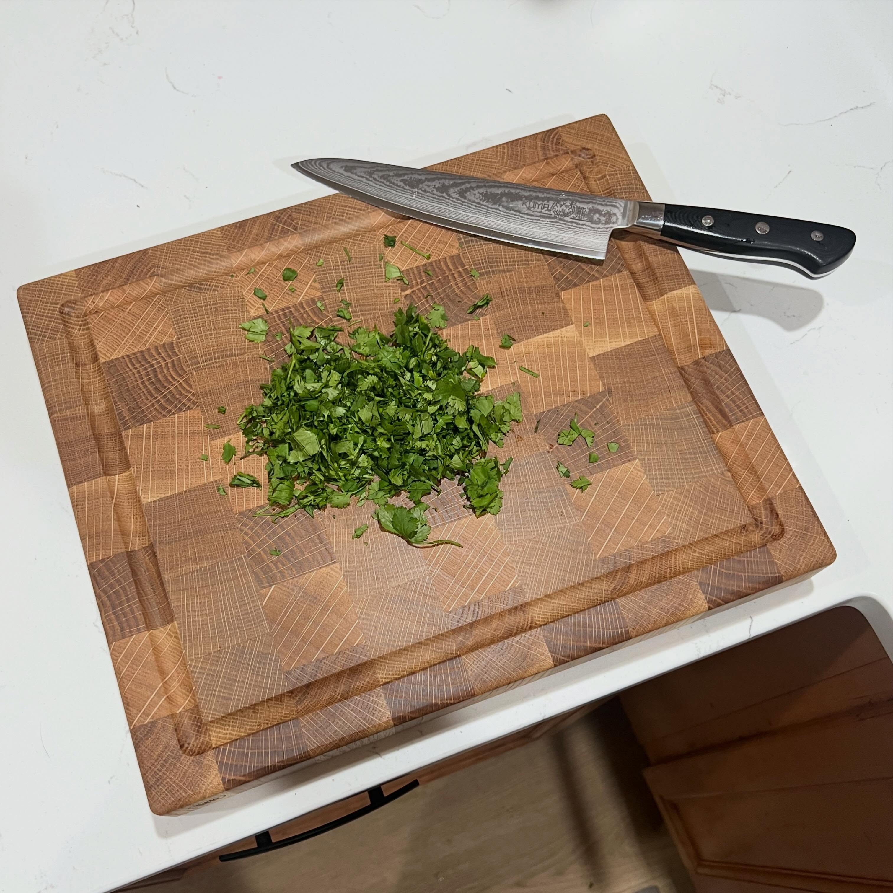 Not sure if we made a cool white oak end grain cutting board or a fancy cat chair.