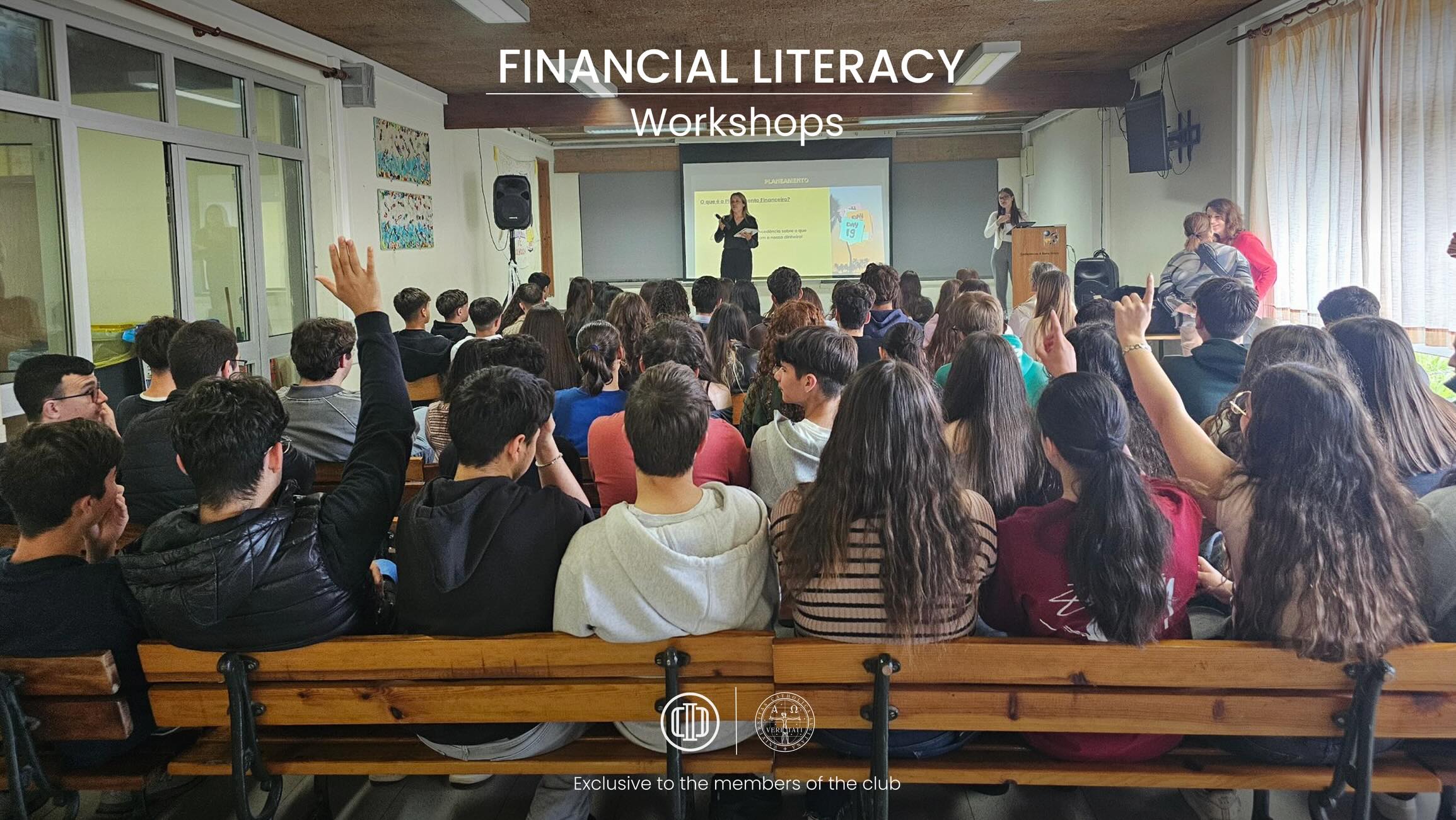 As part of our commitment to promoting financial literacy, the Católica Porto Investment Club recently held a series of workshops at Escola Básica e Secundária À Beira Douro for 10th, 11th, and 12th-grade students.
Across May 11th and 13th, we had the opportunity to engage with approximately 200 students, sharing essential economic concepts and practical tools to support informed financial decision-making.
Católica Porto Investment Club
Your future. Your choice.