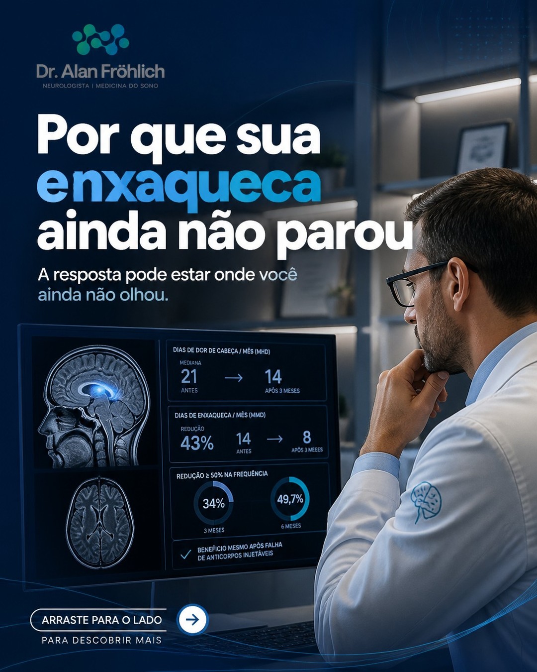 Você já sentiu que nada funciona para sua enxaqueca, mesmo após tentar Botox e diversos preventivos? 🤕
Muitos pacientes se sentem um caso perdido, mas os novos dados do Projeto GEMA sobre o Atogepant mostram que a medicina avançou para alcançar quem já falhou em 6 ou mais tratamentos. Existe esperança real para reduzir drasticamente seus dias de dor. 🧠
O medicamento ainda não está disponível no Brasil, mas é mais uma classe de tratamento disponível, a mesma do rimegepante, aprovado recentemente pela ANVISA.
Fonte:
1. Gago-Veiga AB, Lopez-Rodriguez AB, Sanchez Jimenez M, et al. Atogepant for migraine in real-world clinical practice: Insights from a large multicentre study in a treatment-resistant population (GEMA project). Cephalalgia. 2026;46(4). doi:10.1177/03331024261431337
#enxaquecacronica #atogepant #neurologia #cefaleia #saudecerebral