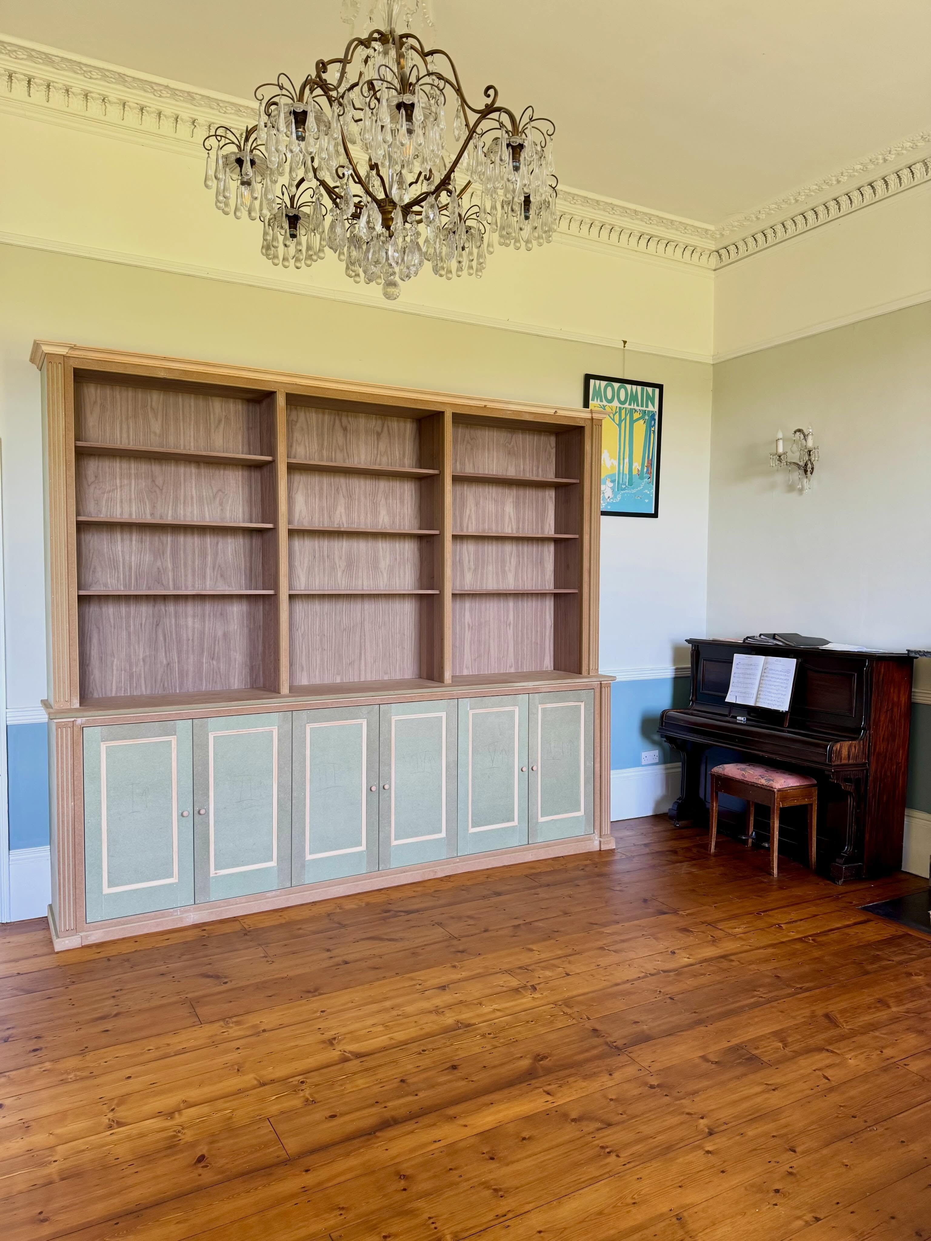 Some photos here of a recent project, a mix of MDF and veneered walnut, such a cool/classy look. It's currently being painted and having leds added to verticals of each carcass up top, can't wait to see it all finished. It's framed nicely with fluted columns and a tradition pencil edge and has beaded doors, to match the existing details in the house. A lovey big room to work in too, lovely stuff #bathuk #somerset #carpentry #bespoke #joinery