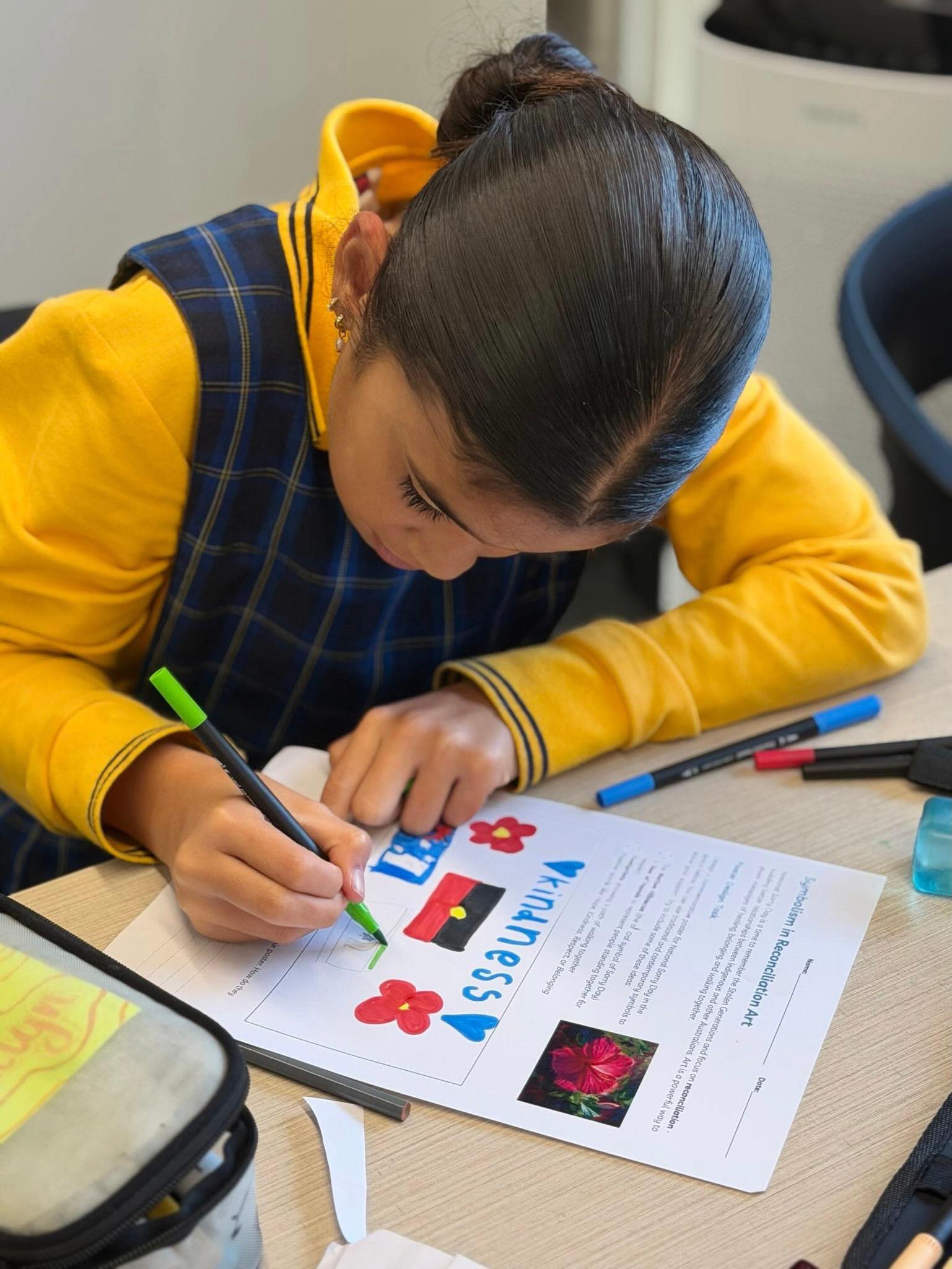 This week for National Sorry Day, our 5/6s spent time exploring the significance of the day, discussing reconciliation and reflecting deeply on what “sorry” means. Afterwards, students designed unique commemorative posters. Many chose to feature the native hibiscus—the official symbol of Sorry Day—discovering that its ability to thrive across Australia represents the resilience and healing of the Stolen Generations.