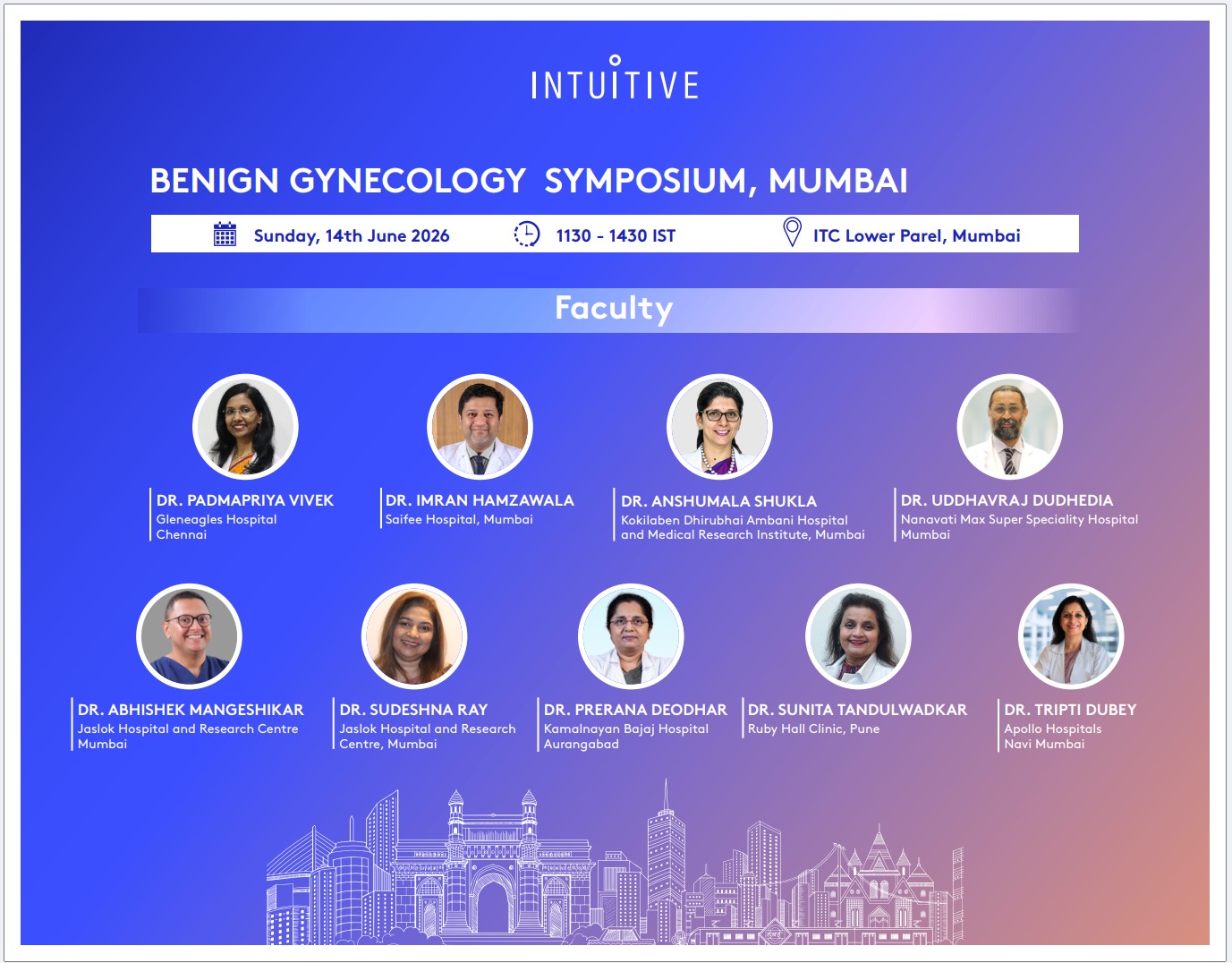 Honored to be invited to the Intuitive ๐๐๐ง๐ข๐ ๐ง ๐๐ฒ๐ง๐๐๐จ๐ฅ๐จ๐ ๐ฒ ๐๐ฒ๐ฆ๐ฉ๐จ๐ฌ๐ข๐ฎ๐ฆ, ๐๐ฎ๐ฆ๐๐๐ข, ๐จ๐ง ๐๐ฎ๐ง๐๐๐ฒ, ๐๐ ๐๐ฎ๐ง๐ ๐๐๐๐, at ITC Lower Parel.
As Mumbai's first-ever Robotic Gynecology Roadshow, the symposium brings together leading experts and innovators, providing a unique opportunity for collaborative learning, meaningful discussions, and exploration of the future of minimally invasive gynecological surgery.
๐๐ซ. ๐๐ซ๐ข๐ฉ๐ญ๐ข ๐๐ฎ๐๐๐ฒ
Sr. Consultant Obstetrics & Gynecology | Infertility Specialist | Robotic Surgeon