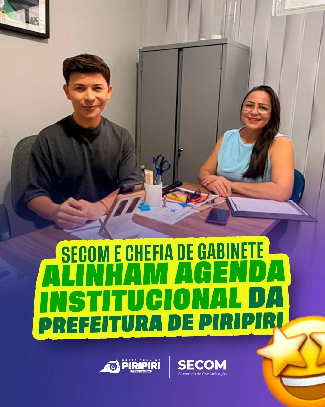 O secretário municipal de Comunicação, Marcos Nere, recebeu a chefe de gabinete da prefeita Jôve Oliveira Monteiro, Lena Oliveira, para uma reunião de alinhamento institucional na Secretaria Municipal de Comunicação (SECOM).
Durante o encontro, foram discutidas as próximas agendas, eventos e ações da Prefeitura de Piripiri, fortalecendo a integração entre os setores e o planejamento das atividades da gestão municipal.
O momento reforça o compromisso da Prefeitura com uma atuação organizada, transparente e alinhada, sempre voltada para o fortalecimento dos serviços e ações em benefício da população.