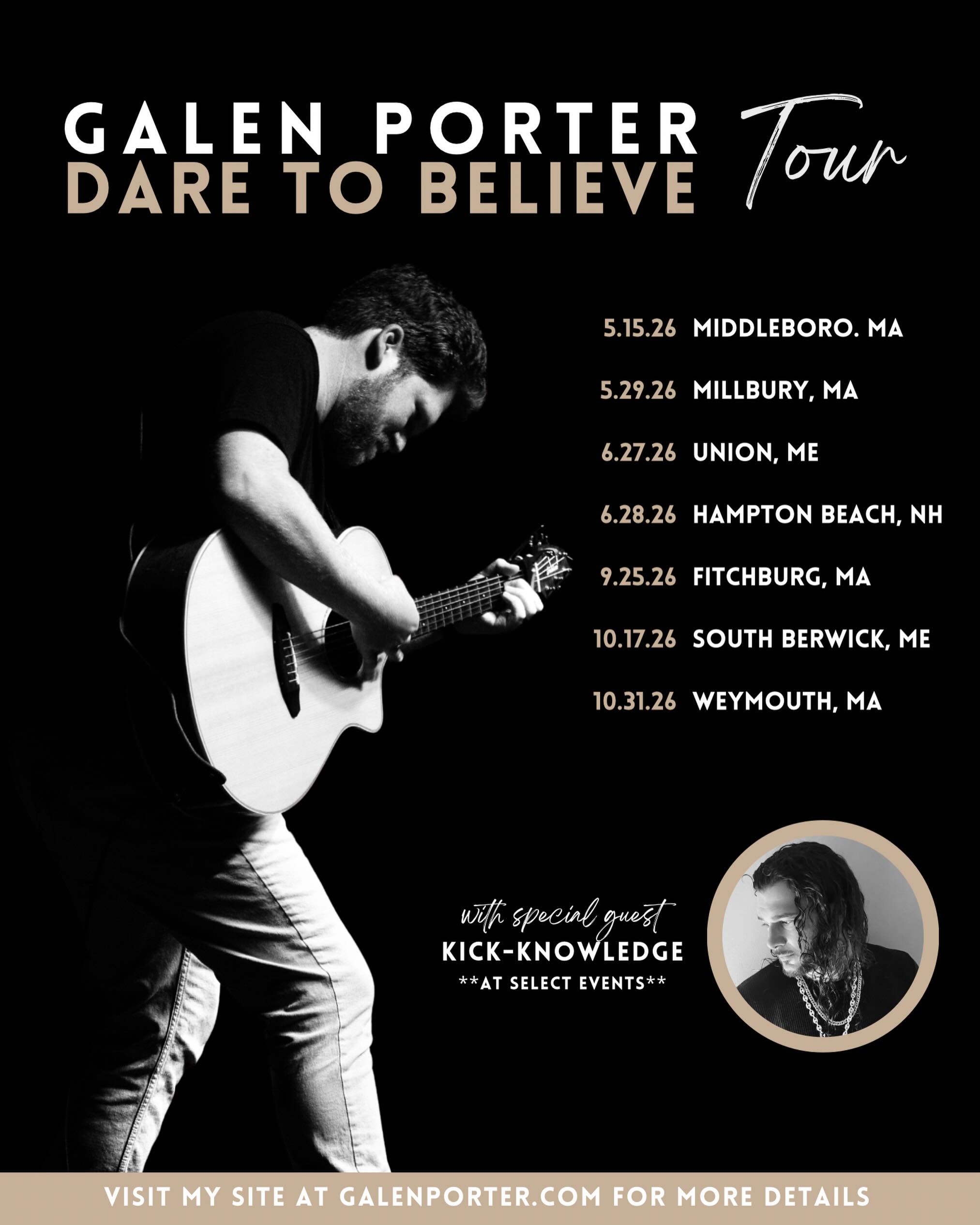 The Dare To Believe Tour is officially live! We kicked things off a couple weeks ago at @thebridgemiddleboro alongside my brother @kickknowledgeofficial and it was nothing short of amazing! And this Friday 5/29, we’ll be in Millbury, MA at @cafeatthemill__ Come on out to any of the tour dates listed below for a chance to hear some of the songs from my upcoming album “Dare To Believe”, releasing later this year:
•5/15/26 - Middleboro, MA
•5/29/26 - Millbury, MA
•6/27/26 - Union, ME
•6/28/26 - Hampton Beach, NH
•9/26/26 - Fitchburg, MA
•10/17/26 - South Berwick, ME
•10/31/26 - Weymouth, MA
Check out my website for all event details. And be sure to follow along for more announcements regarding additional tour dates and stories from the studio as new content comes your way! God bless 🙌