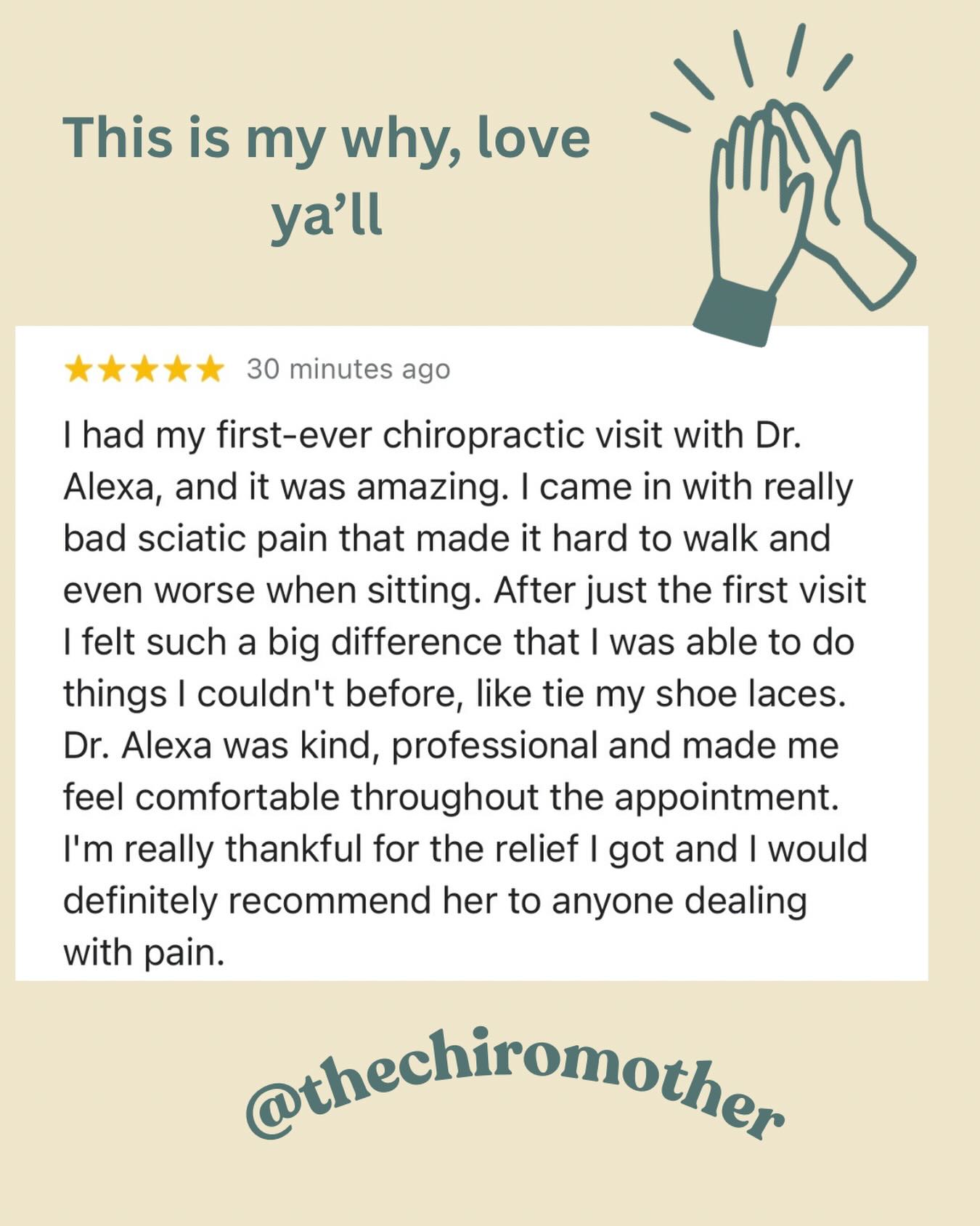 Such a nice compliment!
And yes chiropractic works well for pain! After over a decade of experience I have seen it all, and I still love solving problems and providing immediate pain relief when possible.
Some people believe suffering is part of just normal aging or something to live with, and it’s simply not true.