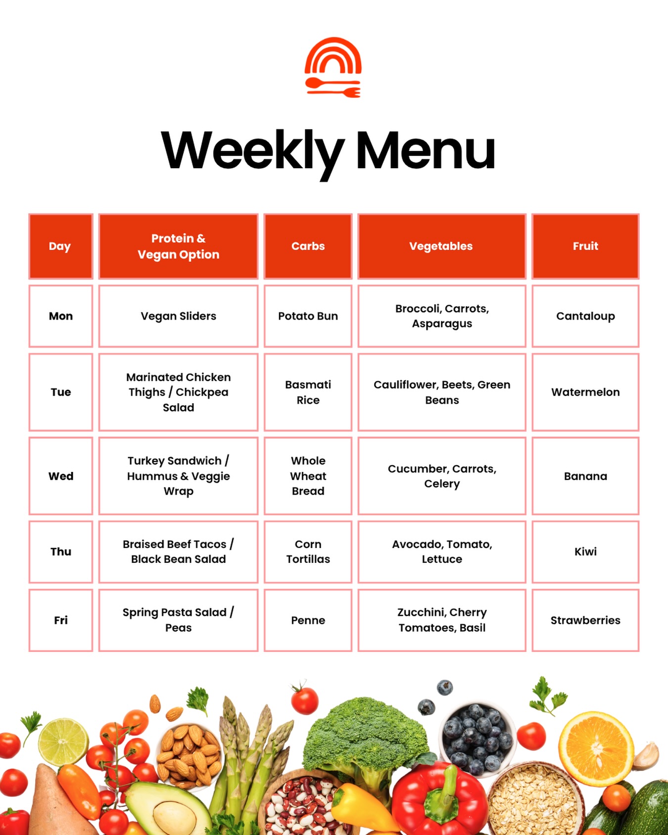 This week’s lineup: vibrant, balanced, and kid-approved. 🌿
Our menus are thoughtfully crafted to make lunchtime a moment of discovery. We give children the space to explore at their own pace.
Which meal would you love to try? Let’s talk below 👇
#RainbowKitchen #WeeklyMenu #BrooklynSchools #KidsLunch #MadeWithLove