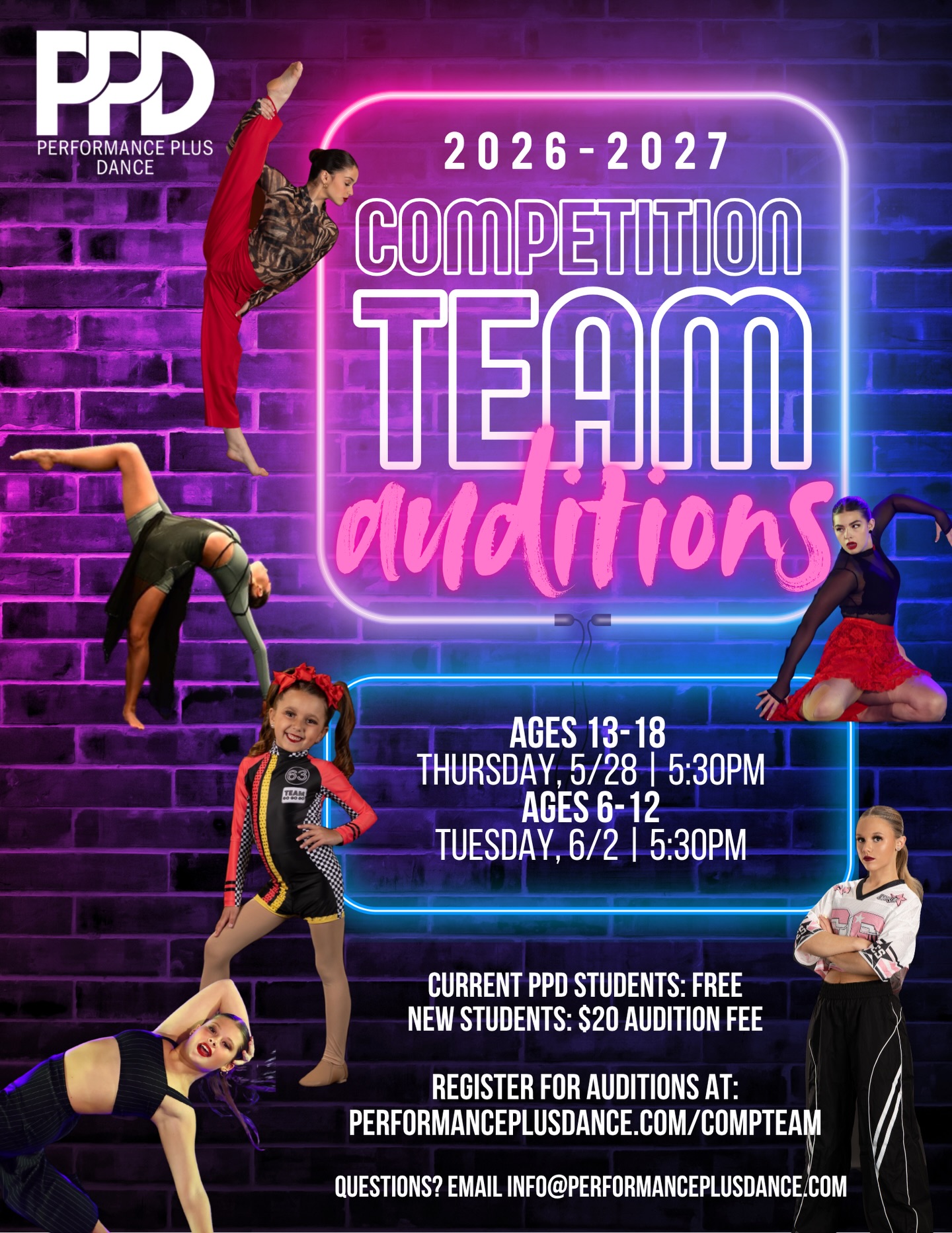 📣Don’t forget! Competition Team auditions begin this Thursday (Ages 13-18)! Sign up today and audition to join our Competition dance fam: Performanceplusdance.com/compteam ✨