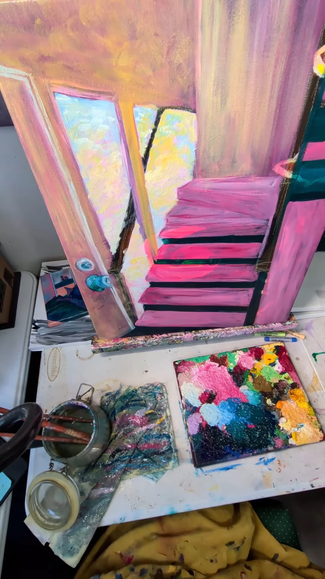 Behind the scenes of one of my newer #wip, I am trying to incorporate more color and whimsy into my paintings and break away from the idea that colors can be wrong! #bts #behindthescenes #cccaldwellart #theepiccontd
