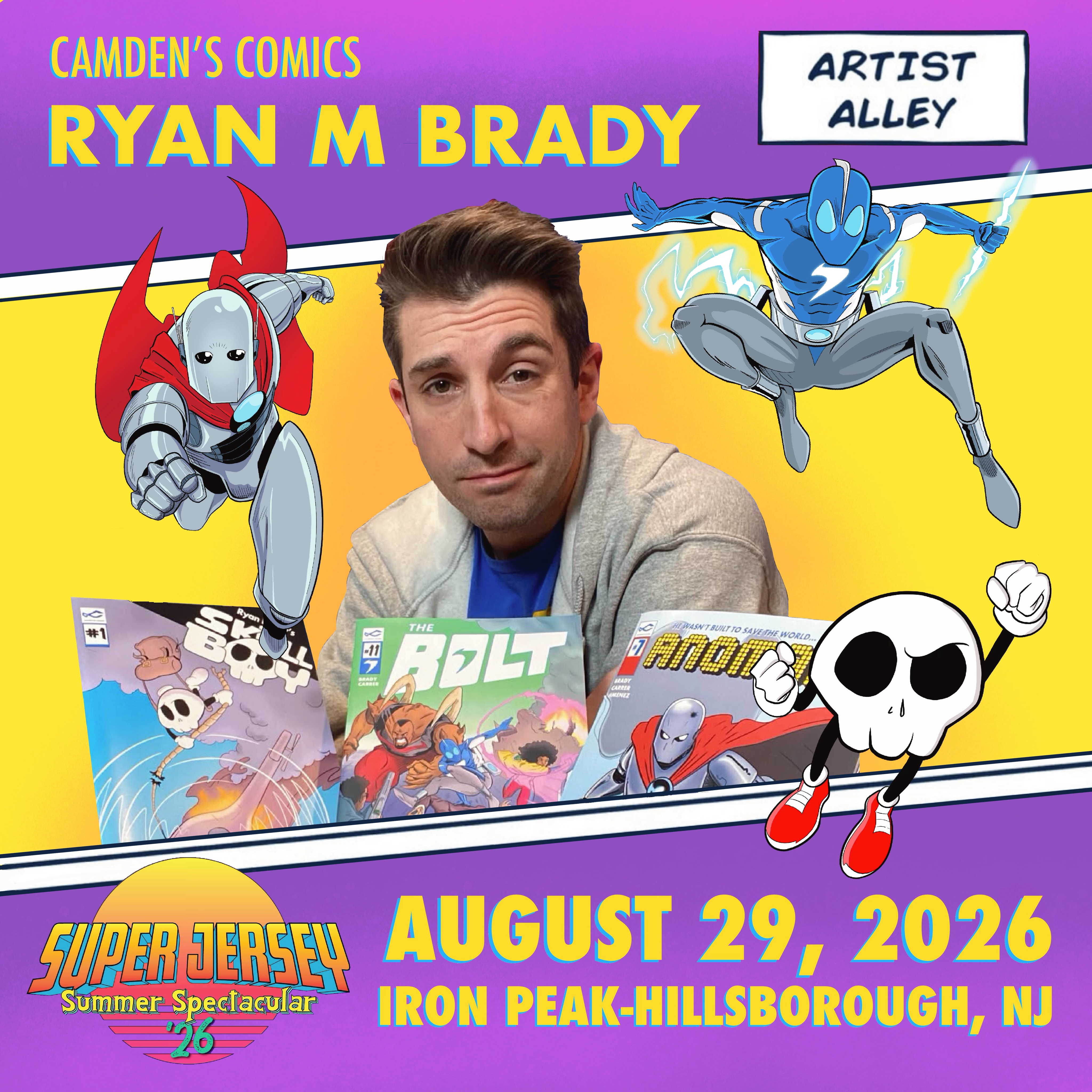 This August 29, I’ll be at my first SuperJersey. You may recall the April show was postponed… but it works out better this way. After San Diego Comic Con in July, I’ll be returning to you, New Jersey, birthplace of The Bolt, riding high on a victory lap. The Prince of Comics back on his home turf!
Get your tickets now!
Definitely check out @superjerseyexpo cuz John Romita Jr’s gonna be there, there’s a MallRats reunion, and of course I’ll be there with issues of The Bolt, Anomaly, and Skull Boy!
#SuperJersey #ComicCon #IndieComics
#CreatorOwned #CamdensComics