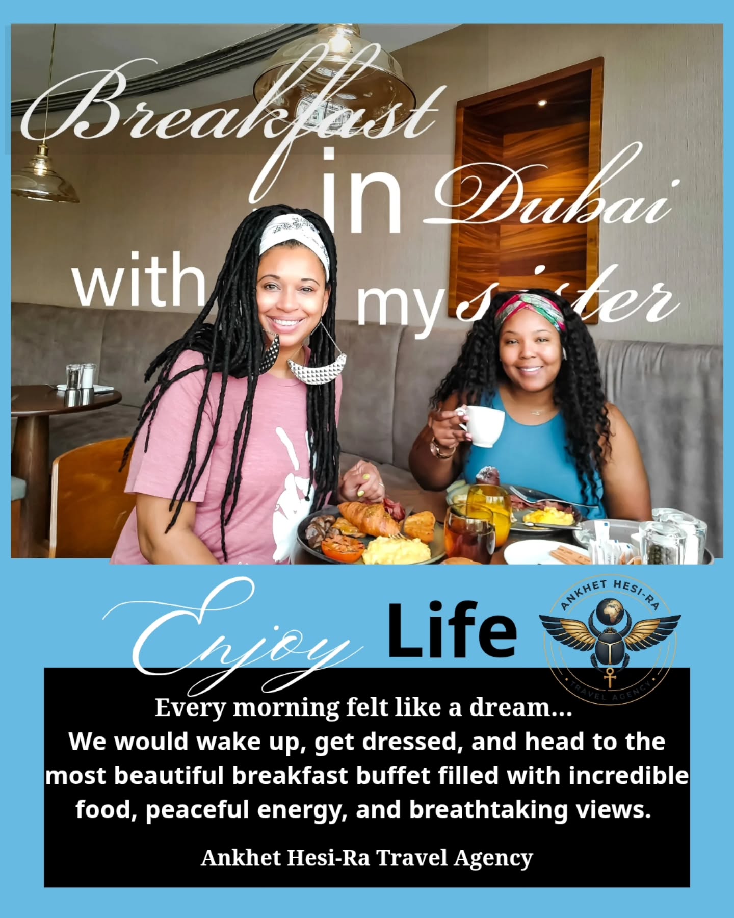 In Dubai...Every morning felt like a dream… ☀️✨
We would wake up, get dressed, and head to the most beautiful breakfast buffet filled with incredible food, peaceful energy, and breathtaking views.
One thing travel teaches you is to enjoy the little moments… the conversations, the laughter, the quiet mornings, the culture, and the beauty of simply being present. ❤️
Since we live in different states, the time together was truly precious!
#AnkhetHesiRa #TravelLife #BreakfastViews #TravelGoals #dubai