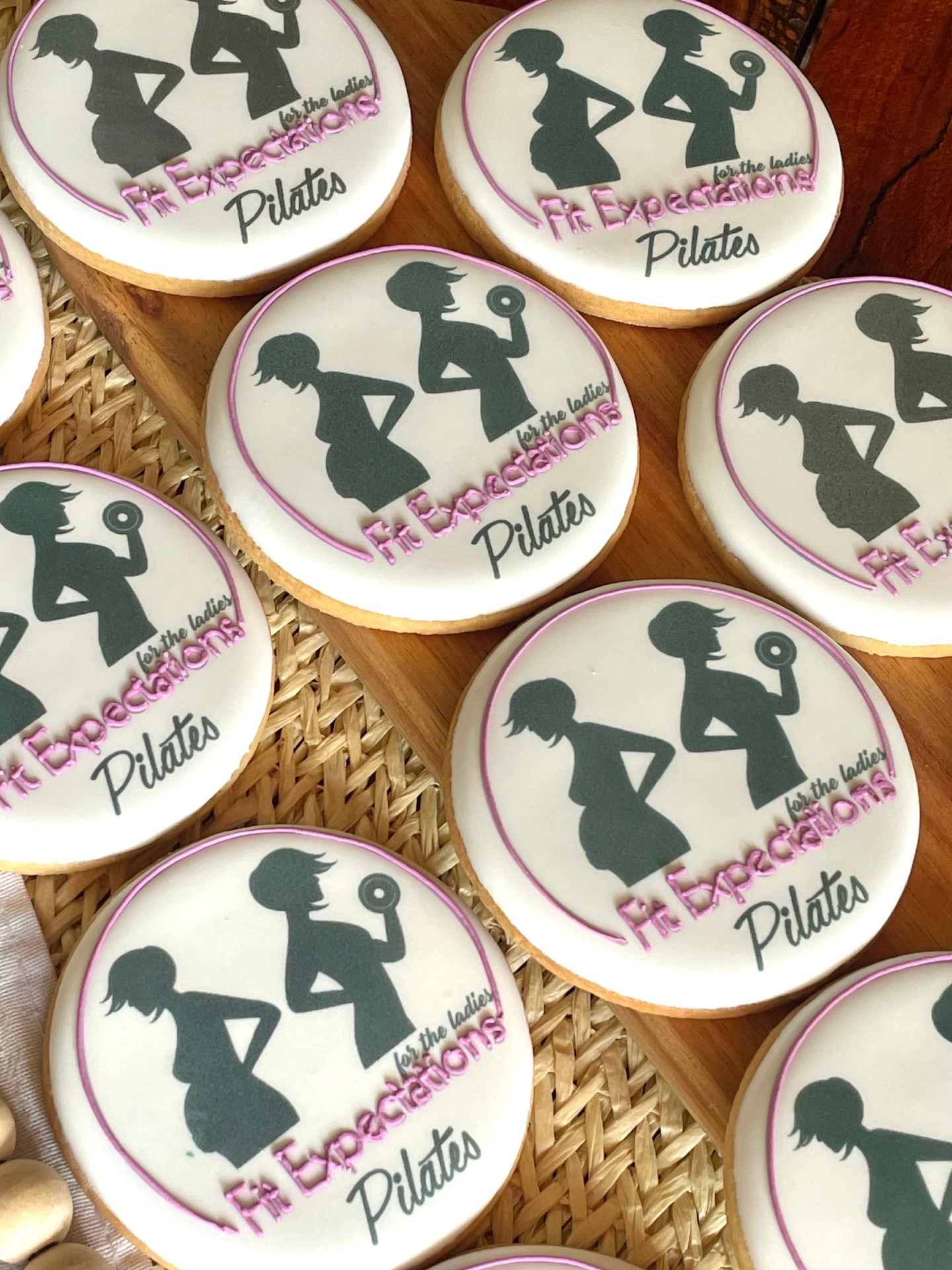 We did these cookies for Fit Expectations Pilates to celebrate their birthday.
They’re based in Linden and Lee is an amazing instructor if you’re pre or post natal, or just looking for a great Pilates class.
Printed logos with a hand iced accent. Custom cookies for every occasion.