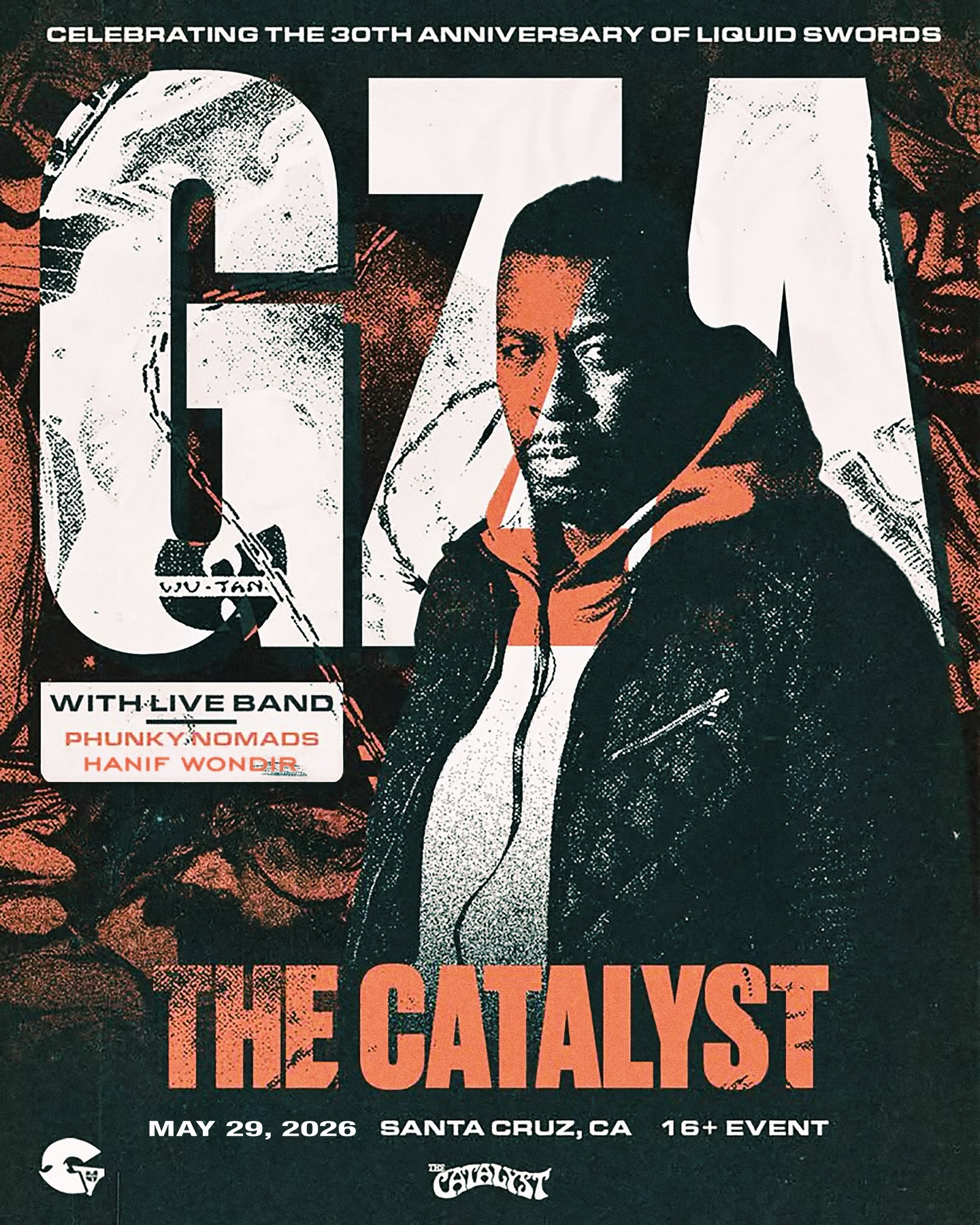 Rockin a realdeal DJ set opening up for @therealgza at @catalystclub along w @phunkynomads and @jlately !!! GET THERE, n let’s have a MUD FIGHT!