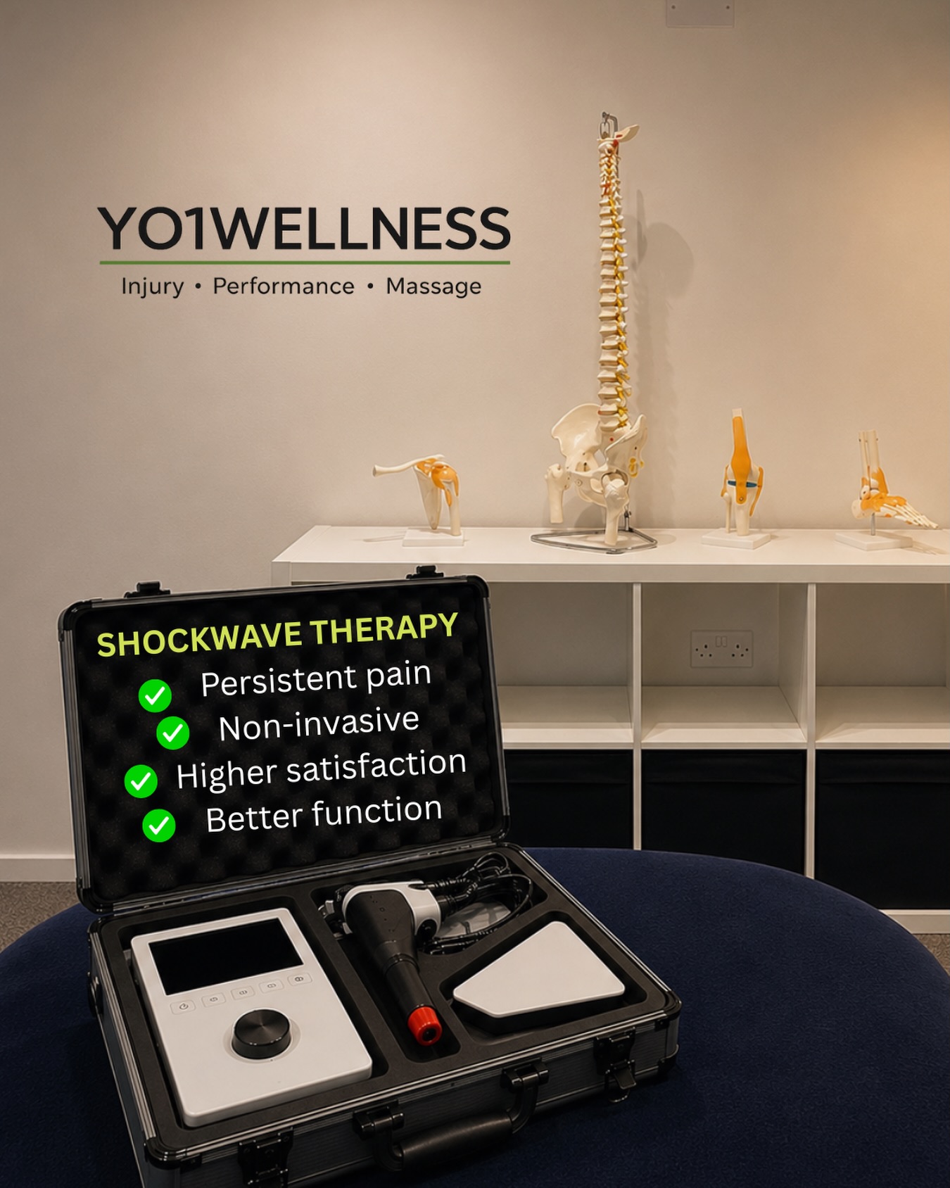Shockwave Therapy is now available at YO1WELLNESS ⚡️
A non-invasive treatment designed to support recovery, reduce persistent pain, and help restore movement and performance.
According to the International Society for Medical Shockwave Treatment, some of the commonly accepted uses include:
• Achilles tendinopathy
• Plantar fasciitis
• Tennis elbow
• Patellar tendinopathy
• Greater trochanter pain syndrome (GTPS)
• Calcific shoulder tendinopathy
• Trigger finger
Shockwave therapy is often considered when symptoms have been ongoing, and traditional rehab alone has not fully resolved the issue.
We’re currently trialling this service in the clinic and would love to hear your thoughts 👇
Would you consider trying shockwave therapy for a long-standing injury?
📍YO1WELLNESS, Emperors Gym, Skeldergate, York, YO1 6DS
📧 info@yo1wellness.co.uk
📞 07792933982