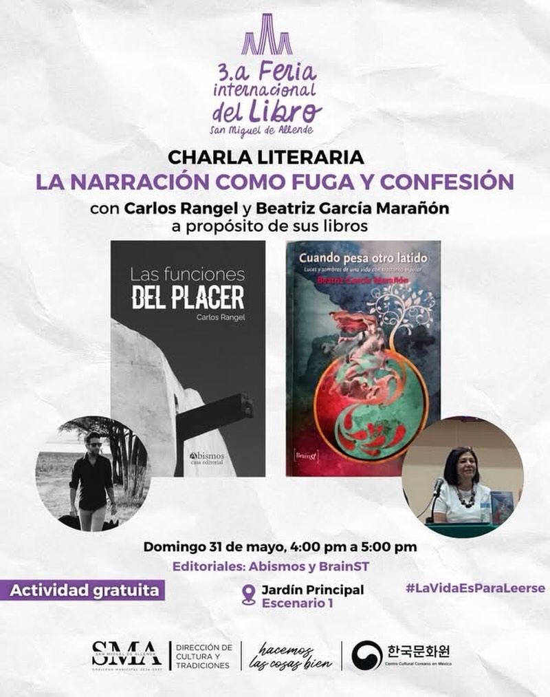 Este 31 de mayo Carlos Rangel @equilibriodeapetitos se presentará en la Feria Internacional del Libro de San Miguel de Allende con la distribución de @lapicero_rojo_editorial junto a Beatriz García Marañón.