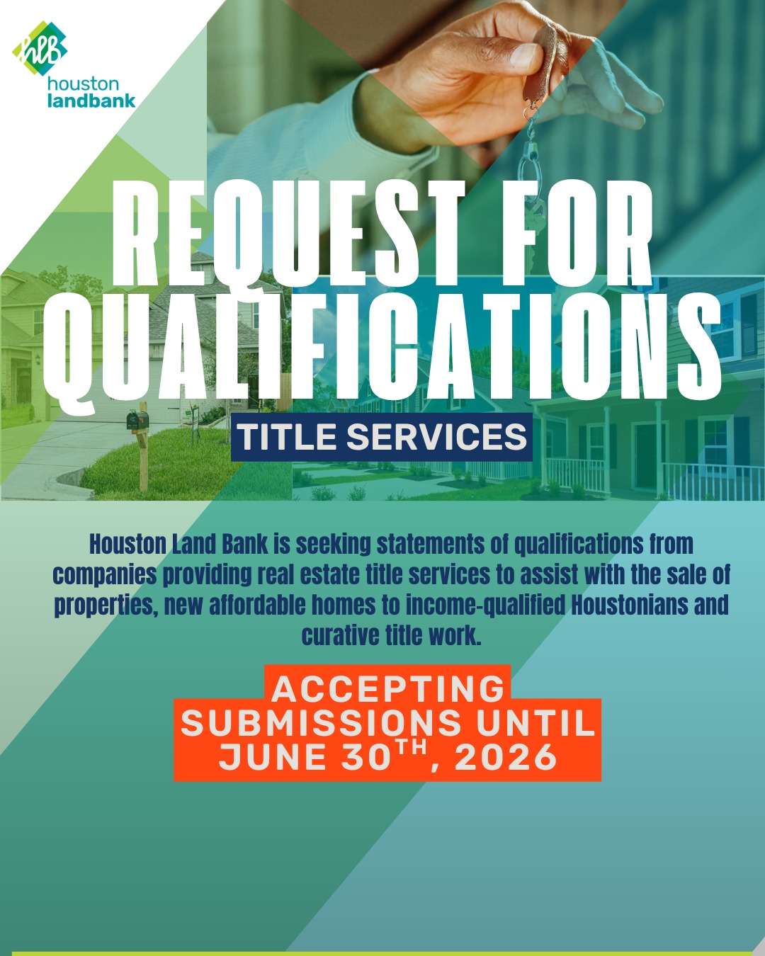📣 RFQ OPEN: Title Services
Houston Land Bank (HLB) is seeking statements of qualifications from companies providing real estate title services to assist with the sale of properties, new affordable homes to income-qualified Houstonians and curative title work.
📅 Proposals due June 30 at 5 PM CST
Learn more & submit using the link in bio