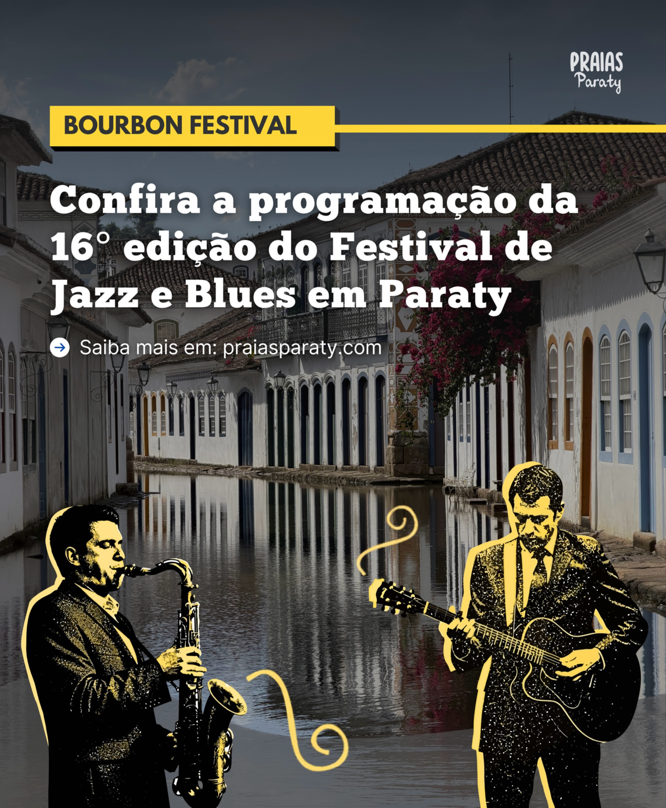 🎷 16ª EDIÇÃO DO MELHOR FESTIVAL DE JAZZ E BLUES DO BRASIL - 29, 30 E 31 DE MAIO EM PARATY 🎷
Múltiplos palcos, artistas internacionais de peso, shows, jazz e blues nas ruas e igrejas, e música por todo o centro histórico.
Orquestra Sinfônica | Street Bands | Shows ao ar livre | DJs | e muito mais.
De dia até a noite — Jazz e Blues não param em Paraty! 🎸🌙
👇 CONFIRA TUDO AGORA:
🌐 praiasparaty.com (link na bio)
Programação completa, horários e muito mais no nosso site.
Tá bom demais pra perder. Marca seu companheiro de festival!
#BourboFestival #paraty #JazzBrasil #CostaVerde #FestivalDeMusica