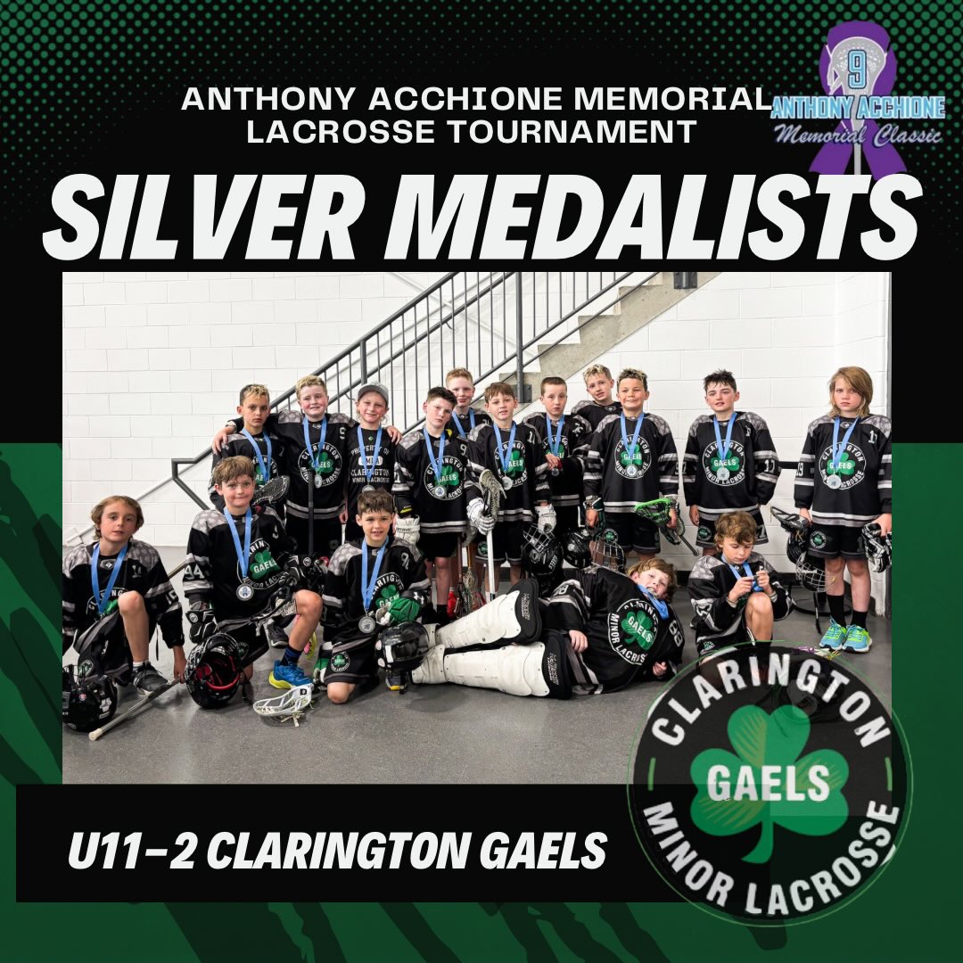 What a weekend for our U11-2 Clarington Gaels at the Anthony Acchione Memorial Classic Tournament!
These Gaels battled hard, played with heart, and represented Clarington with pride from the opening faceoff to the championship game. Their determination, teamwork, and sportsmanship were on full display all weekend long as they earned an impressive Silver Medal finish.
Congratulations to all of our players, coaches, and families on a fantastic tournament. The future is bright for this group, and we couldn’t be prouder of the effort, growth, and resilience they showed every step of the way.
Way to go, Gaels!
#GaelsNation #AnthonyAcchioneMemorial #BoxLacrosse #MinorLacrosse