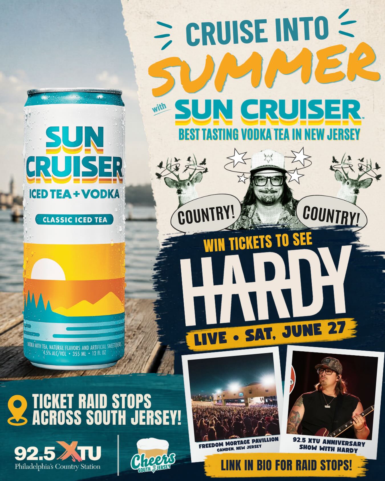 โ๏ธ Sip into summer with Sun Cruiser ๐ป
Weโre hitting bars across South Jersey with @925xtu giving away tickets to see HARDY live for 92.5 Anniversary Show at๐Freedom Mortgage on June 27th! ๐๏ธ๐ค
Whoโs ready for country concert season?
